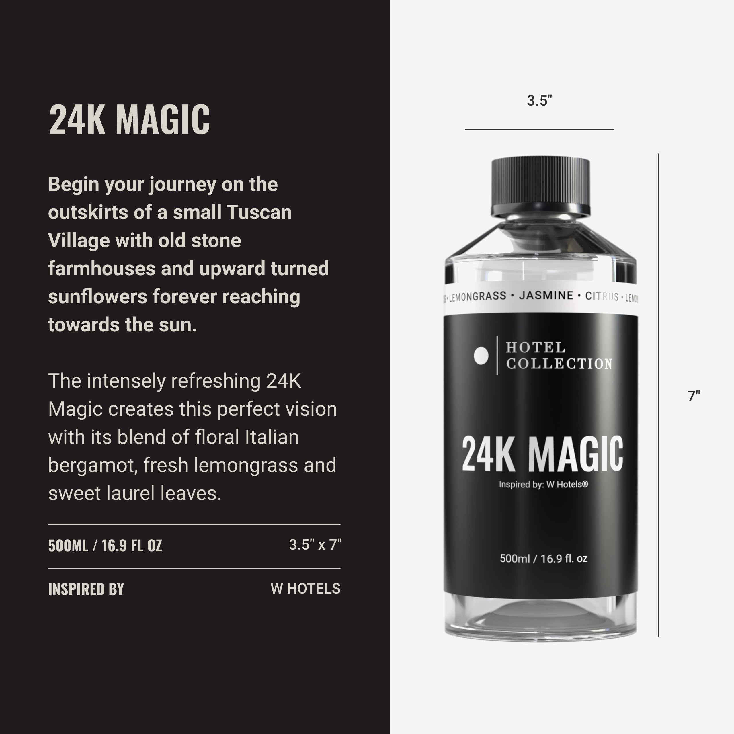 24K Magic Luxury Hotel Inspired Essential Oil Diffuser - 500mL Aromatherapy Oil with Zesty Citrus, Floral Jasmine & Delicate Lily Scents - Perfect for Home Spa, Yoga Relaxation & Bedroom Ambiance