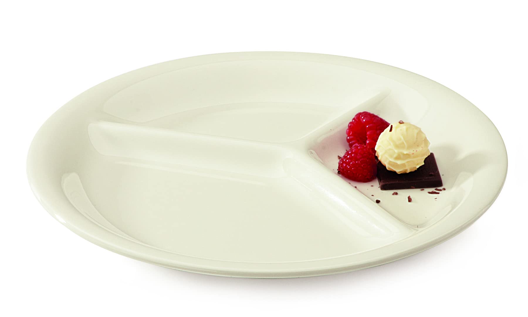 G.E.T. CP-10-DI Heavy-Duty 3-Section Plastic Plates, 10.25 Inch, Diamond Ivory - Set of 12 Durable Divided Plates for Catering, Parties, Picnics & School Lunches