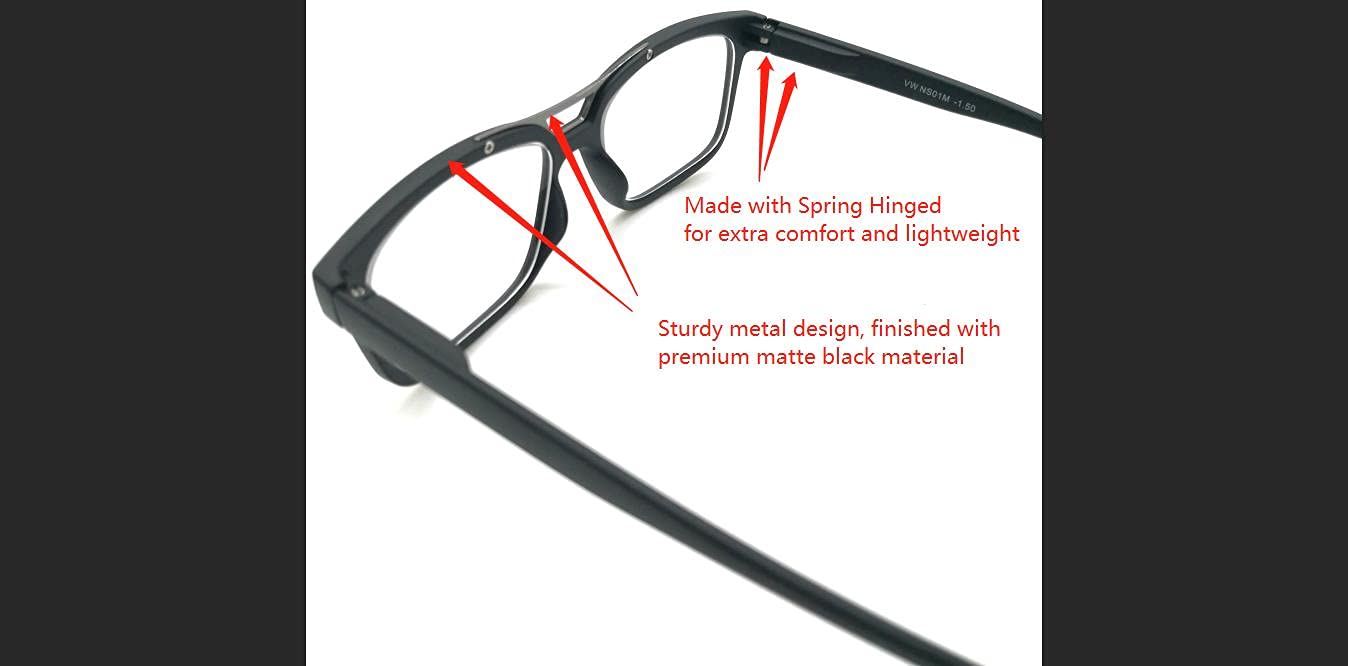 Myopia Glasses for Men & Women - 2 Pairs Rectangular & Square Nearsighted Glasses for Distance Driving | Perfect for Night Driving, Watching TV & Outdoor Activities