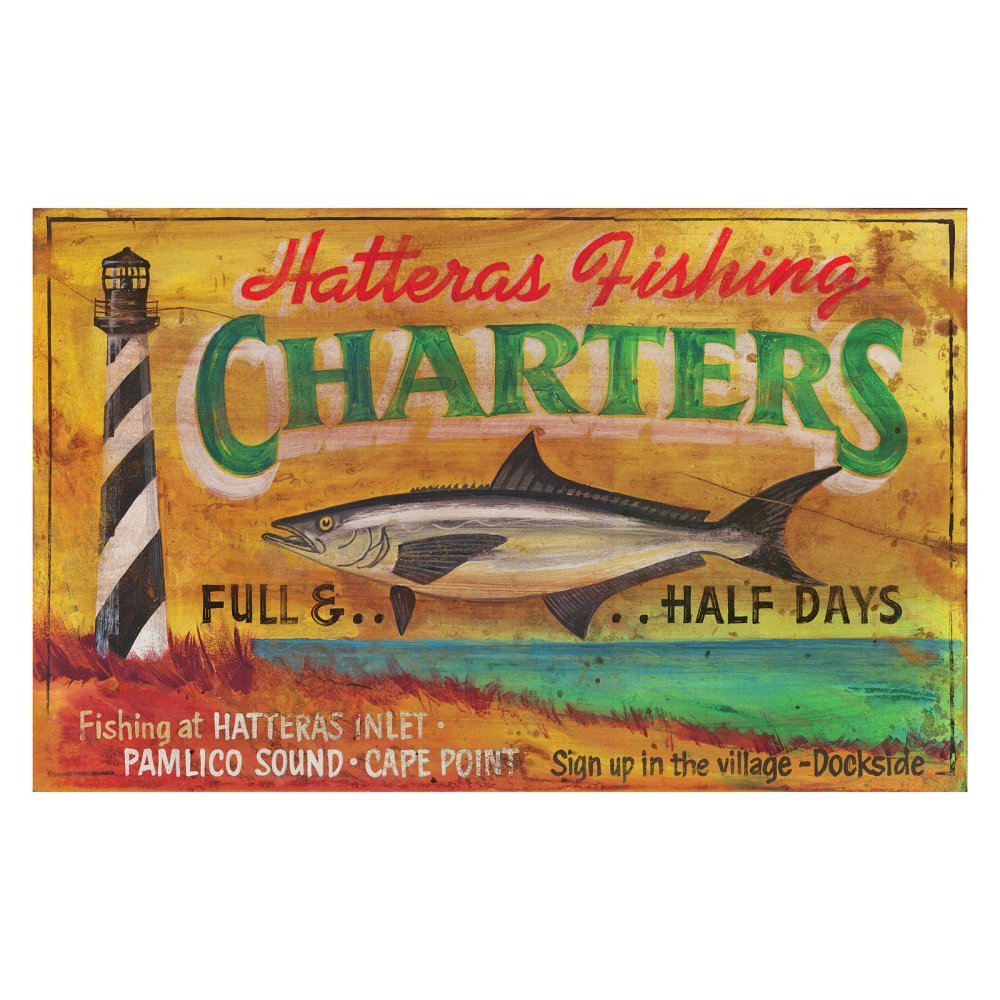 Hatteras Charters Wall Art - Nautical Decor for Coastal & Beach House - Perfect for Living Room, Bedroom, Office & Boat Cabin Decor
