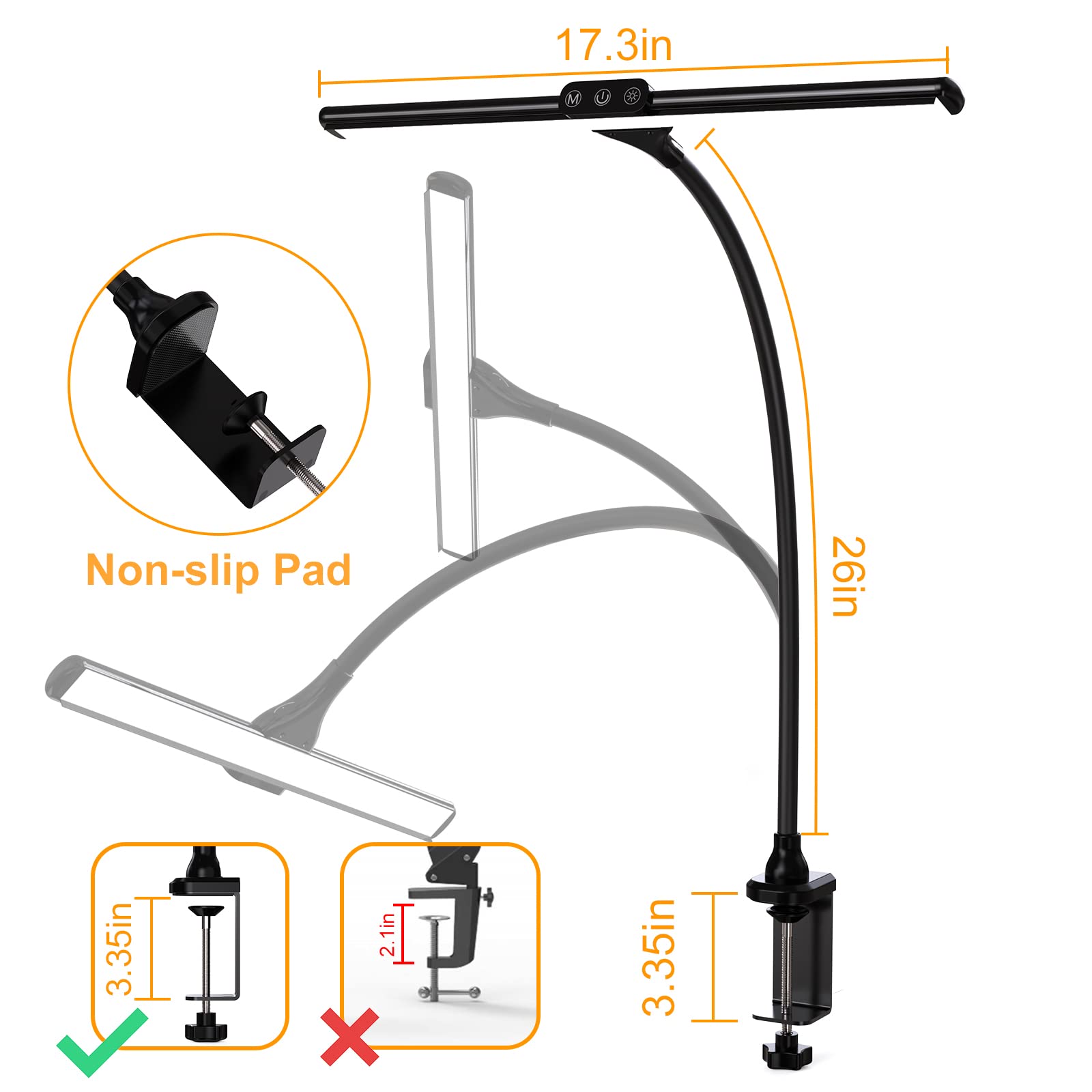 **25 Lighting Modes 9W Touch Control LED Desk Lamp with Clamp - Adjustable Gooseneck Eye-Caring Table Light for Home Office, Study, Reading, Workbench & Drafting (Black) - Perfect for Night Work, Dorm Rooms & Crafting**