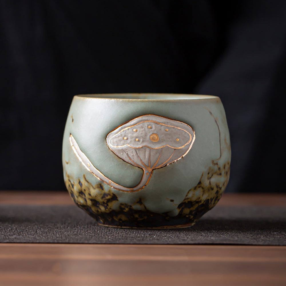 Premium Handcrafted Kiln-Fired Lotus Kung Fu Tea Cup Set of 4 - Traditional Chinese Ceramic Teacups for Gongfu Tea Ceremony, Home Decor & Gift Giving