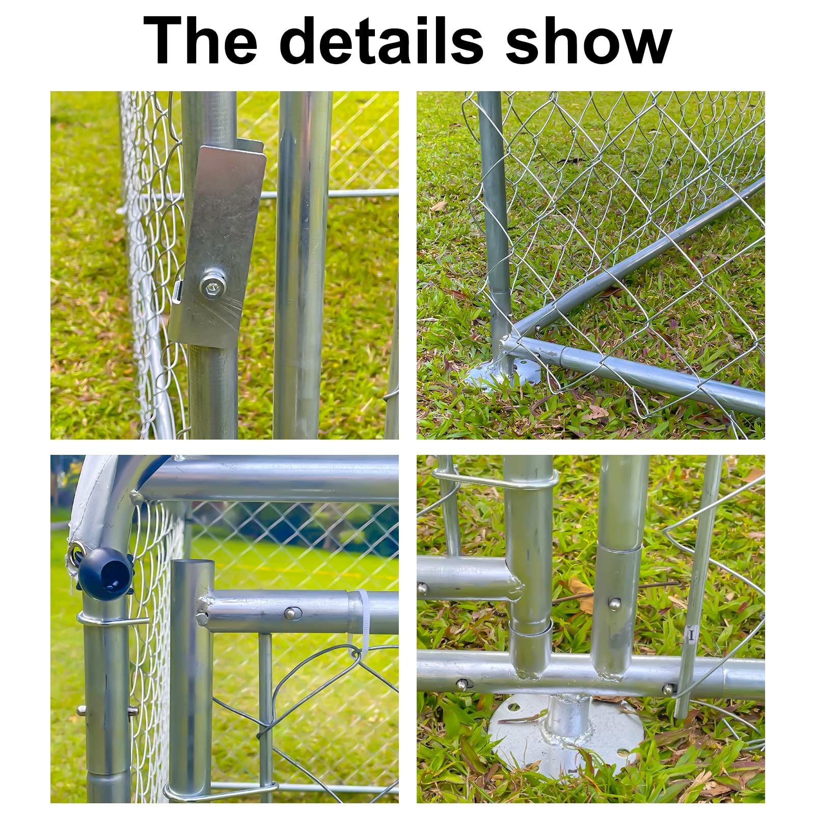 6.7 ft x 6.7 ft Heavy Duty Large Outdoor Dog Kennel - Galvanized Steel Dog Cage with Waterproof UV-Resistant Roof & Secure Lock - Durable Dog Playpen for Backyard, Garden & Patio Use