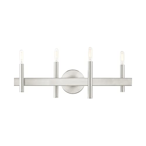 Livex Lighting 15584-91 4-Light Brushed Nickel Bathroom Vanity Light Fixture - Perfect for Modern Bathroom, Powder Room & Dressing Area Lighting