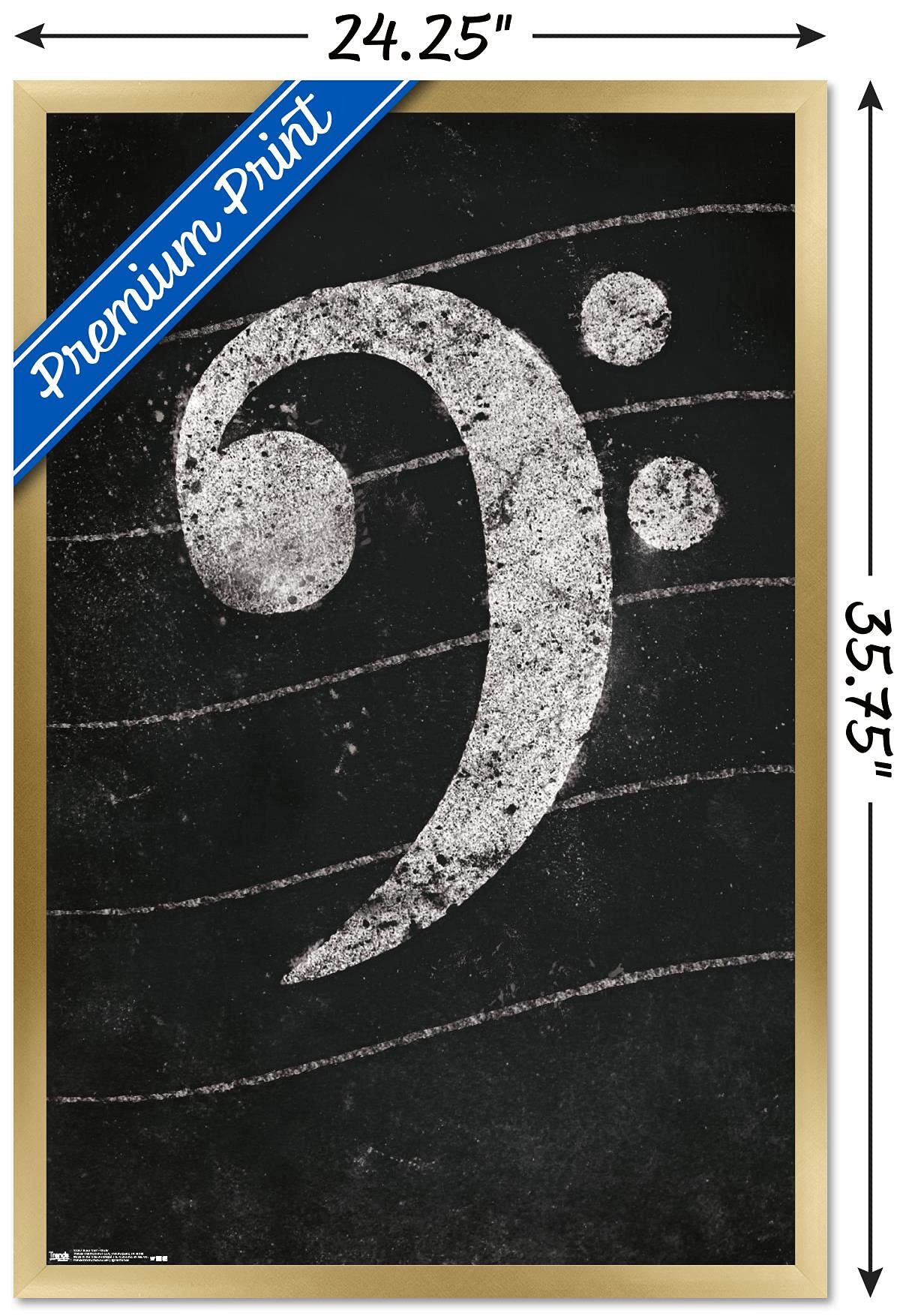 Trends International Bass Clef Chalk Wall Poster - 22.375 x 34 Inches, Gold Framed Music Decor - Perfect for Music Classrooms, Studios & Home Decor