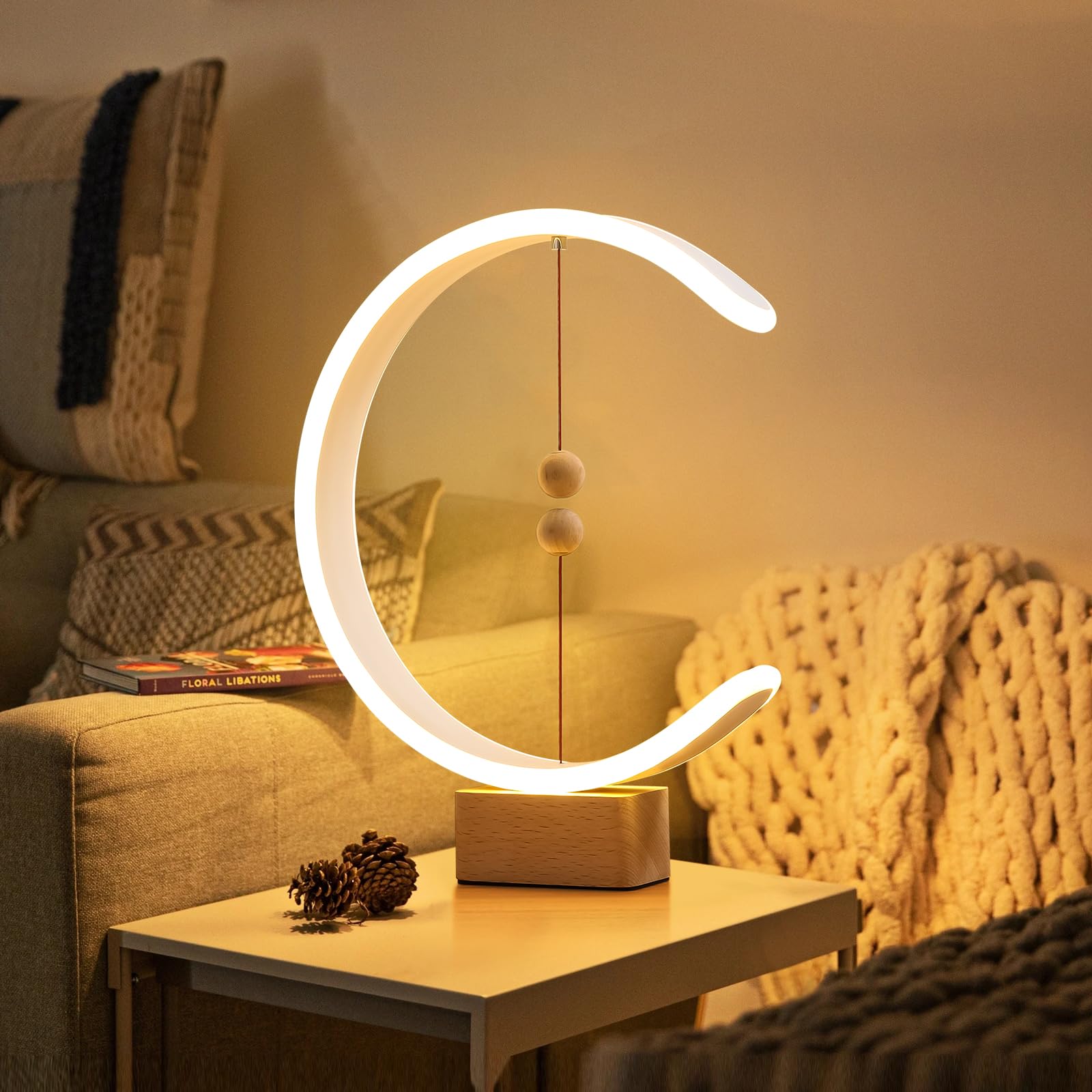 Smart Magnetic Suspension Balance Lamp - LED Wooden Desk Lamp with Creative Floating Design, Modern Night Light for Home Office, Dorm Room & Bedside (Perfect Gift for Birthday & Housewarming) - Ideal for Reading, Working & Relaxing in Bedroom or Study