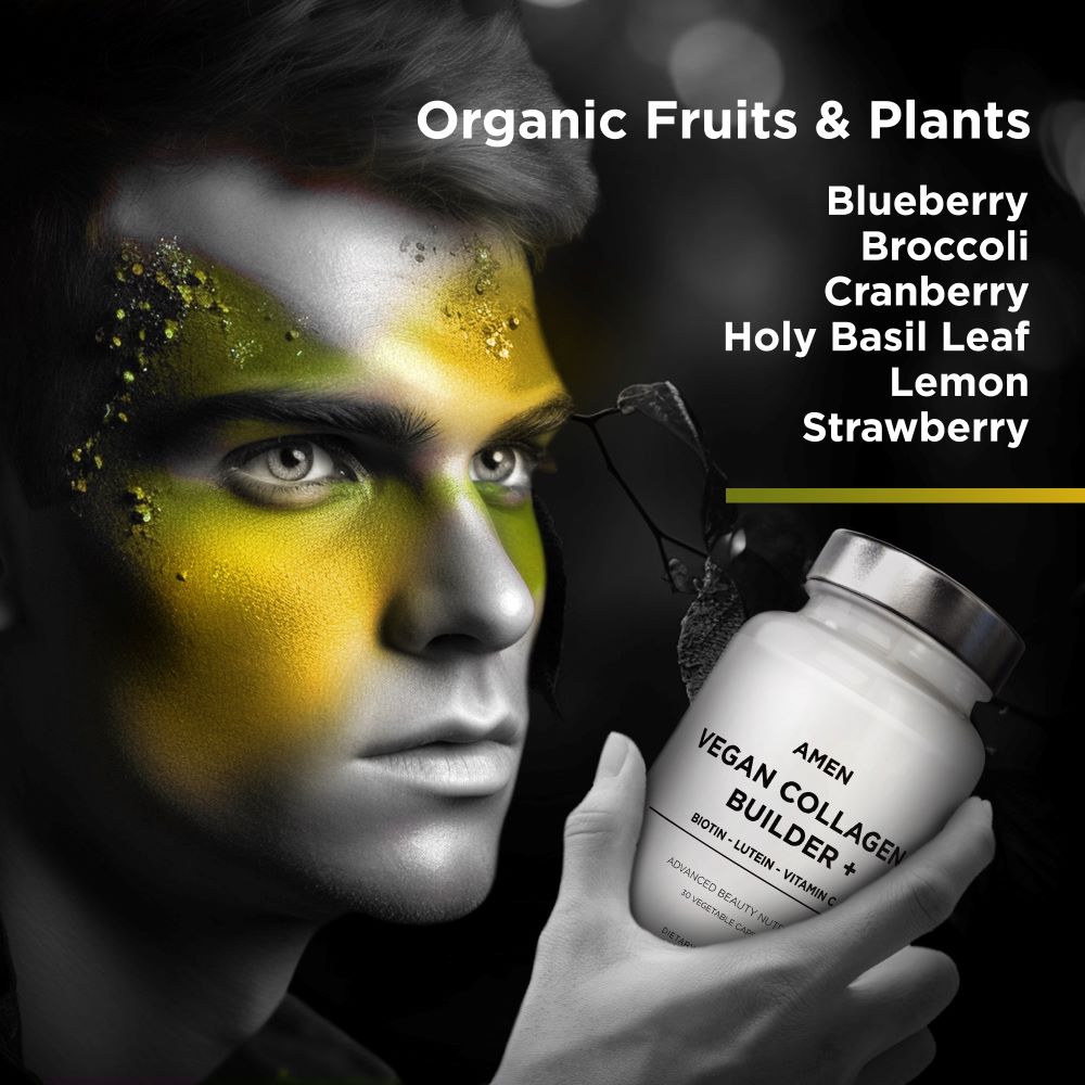 Codeage Amen Vegan Collagen Builder Supplement - Plant-Based Collagen Support for Skin, Hair & Nails - Supports Joint Health & Anti-Aging - Ideal for Vegan & Vegetarian Diets - Use Daily for Glowing Skin & Stronger Nails