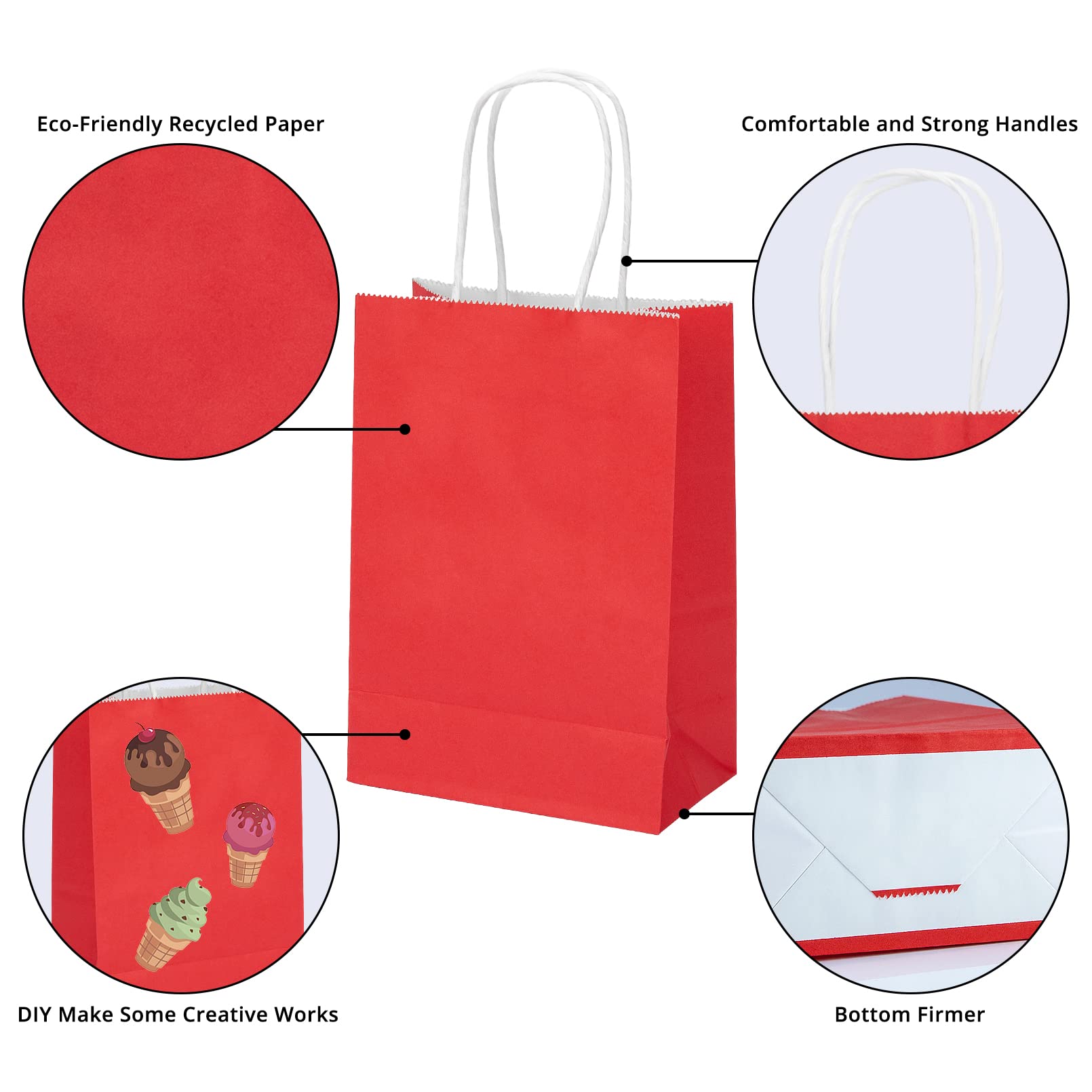 100 Pack 5.9x3.15x8.26 Inch Small Red Gift Bags with Handles - Bulk Kraft Paper Party Favor Bags for Birthday, Wedding, Baby Shower & Retail Shopping | Perfect for Candy, Small Gifts & Business Promotions