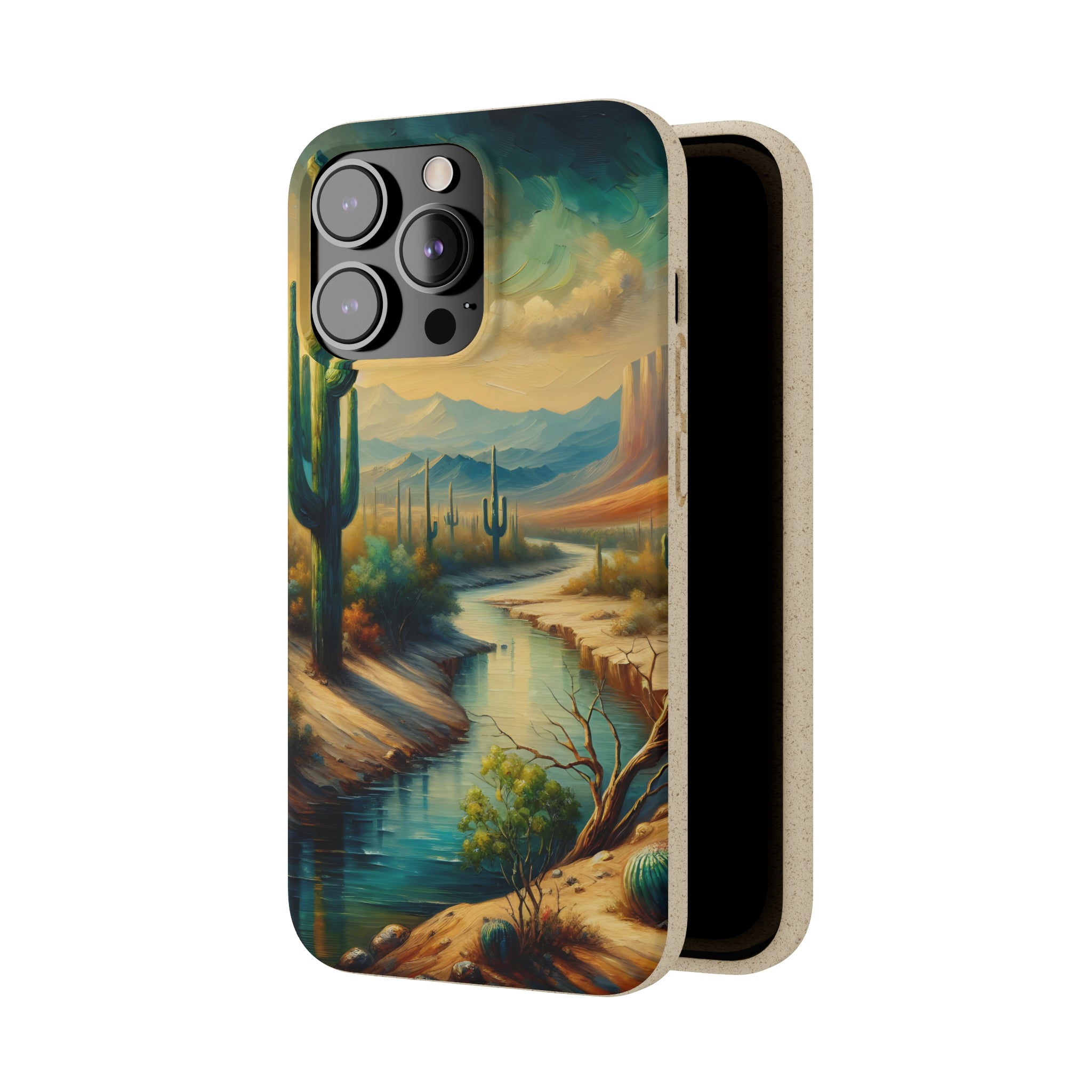 Eco-Friendly Biodegradable Phone Case with Scenic River Mountain Desert Design - Compatible with iPhone & Samsung All Models - Perfect for Outdoor Enthusiasts & Nature Lovers