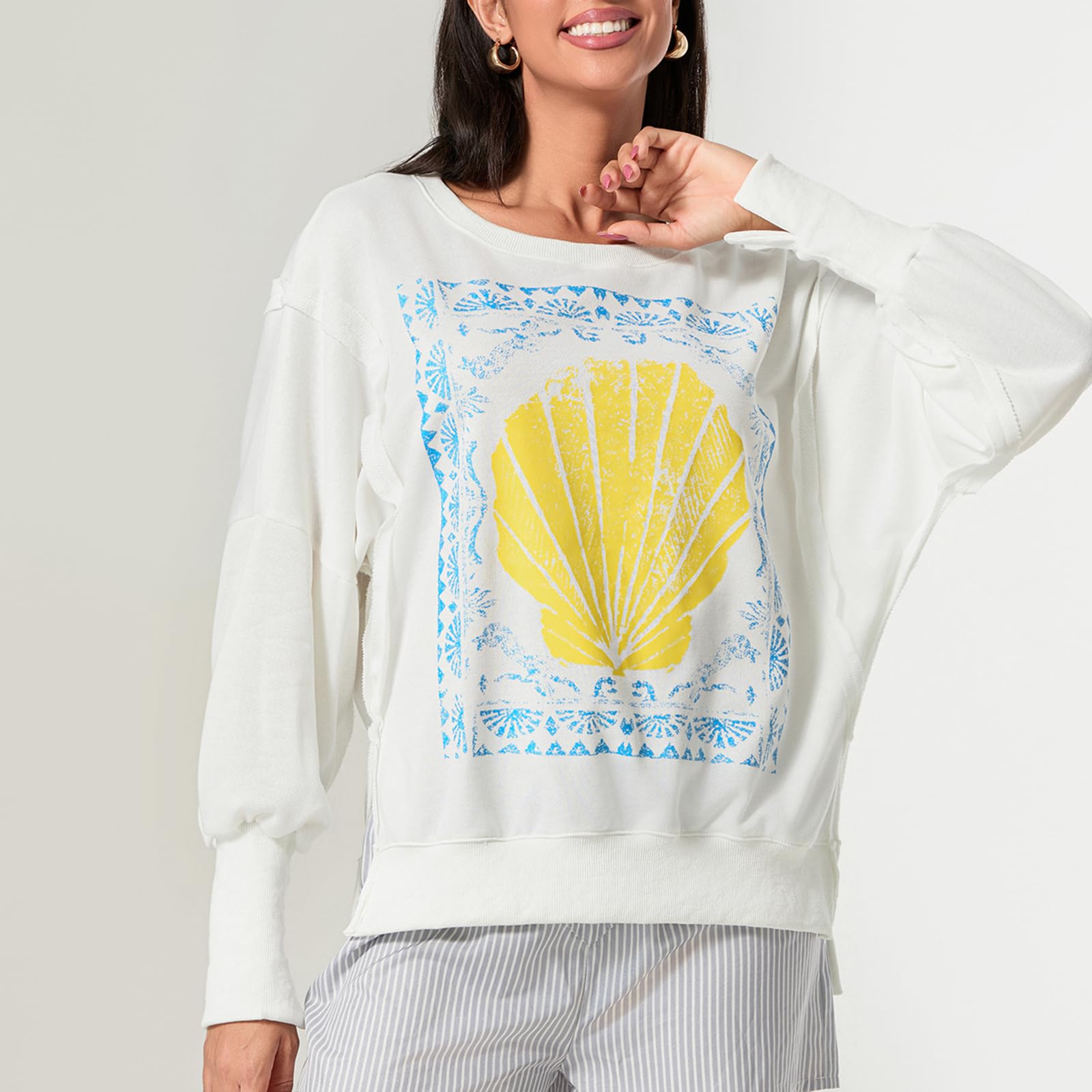 Amiblvowa Women's Oversized Graphic Sweatshirt - Y2K Vintage Long Sleeve Drop Shoulder Crewneck Shirt | Casual Streetwear, Loungewear & Winter Fashion