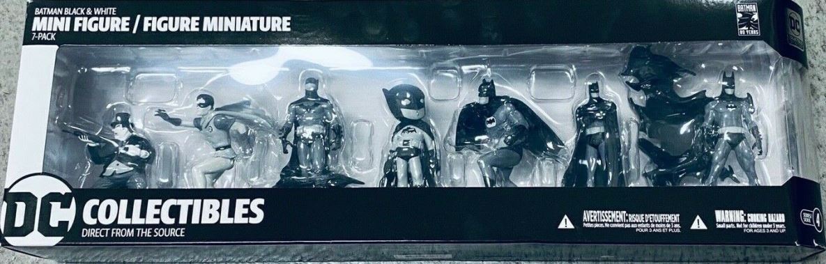 Batman Black and White Mini Figure 7-Pack Set - DC Comics Collectible Action Figures for Display, Gifts & Superhero Decor