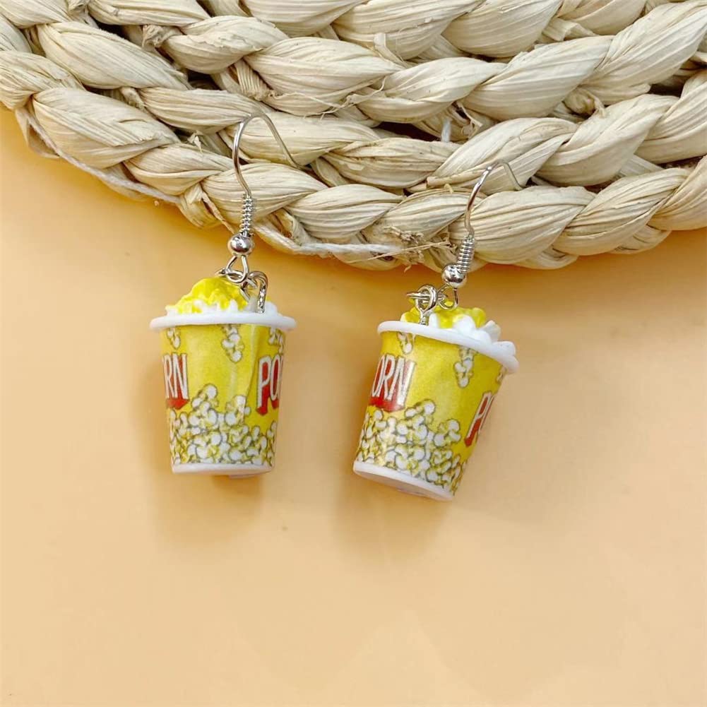 Handmade Resin Popcorn Earrings - Cute Cartoon Food Drop Earrings for Girls, Fun Gift Idea for Movie Nights & Snack Lovers