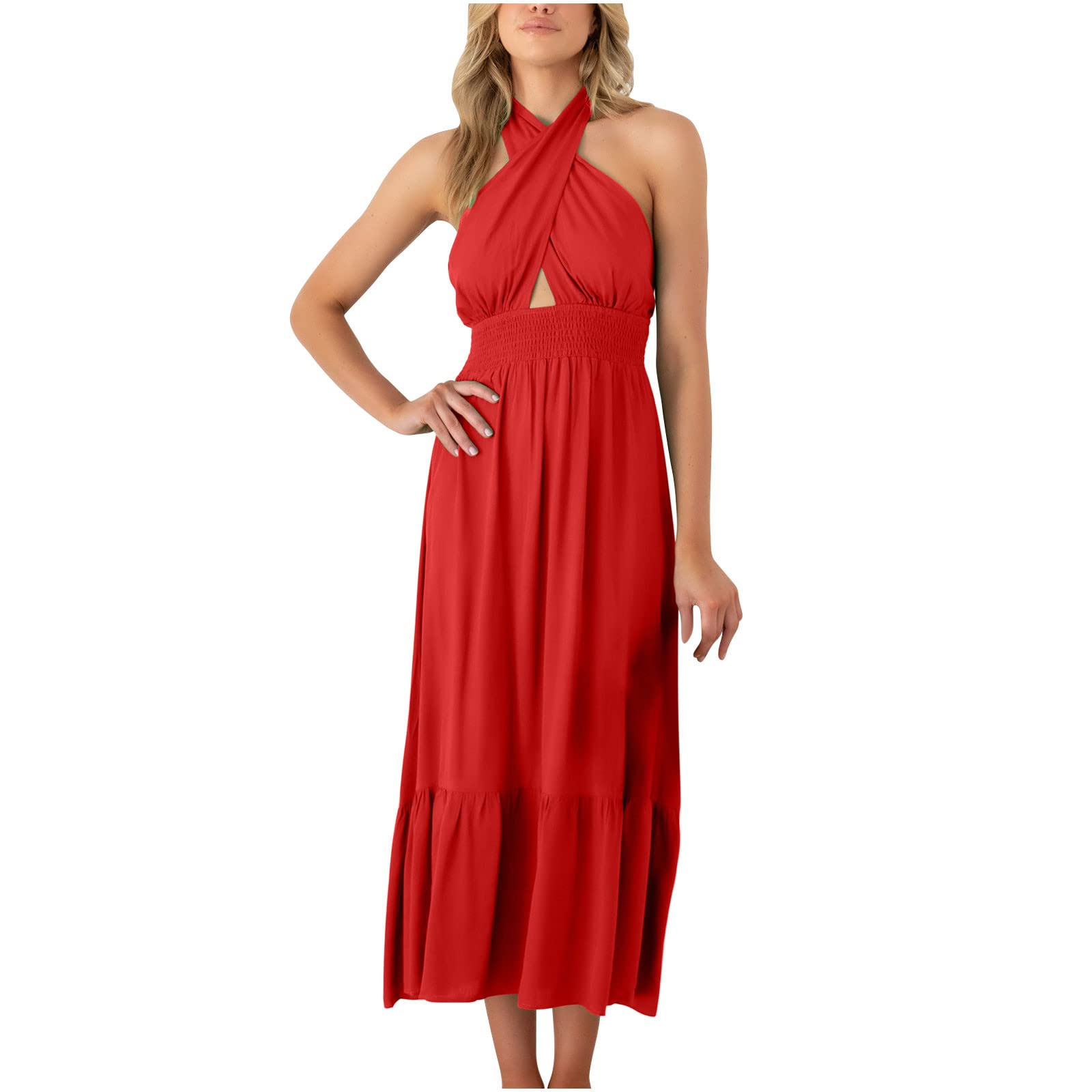 JOAU Women's Cross Halter Bridesmaid Dress - Elegant Chiffon Wedding Guest Dress for Summer Evening Parties & Bohemian Events | Perfect for Weddings, Cocktail Parties & Formal Occasions