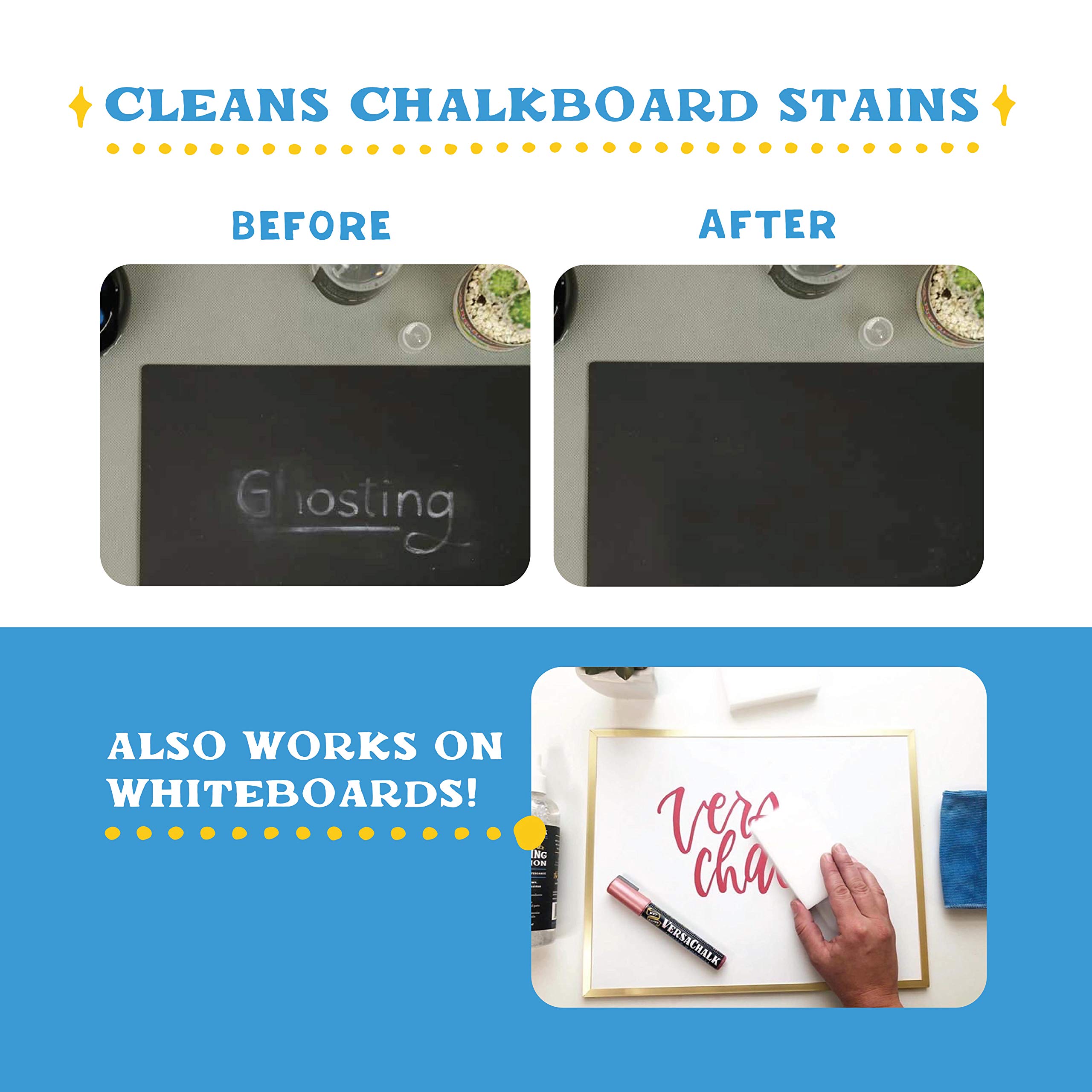 VersaChalk 100% Natural Chalkboard Cleaner Spray & Eraser Kit (30 mL) - Remove Liquid Chalk Marker from Chalkboard, Whiteboard & Blackboard - Perfect for Restaurants, Classrooms & Office Signs