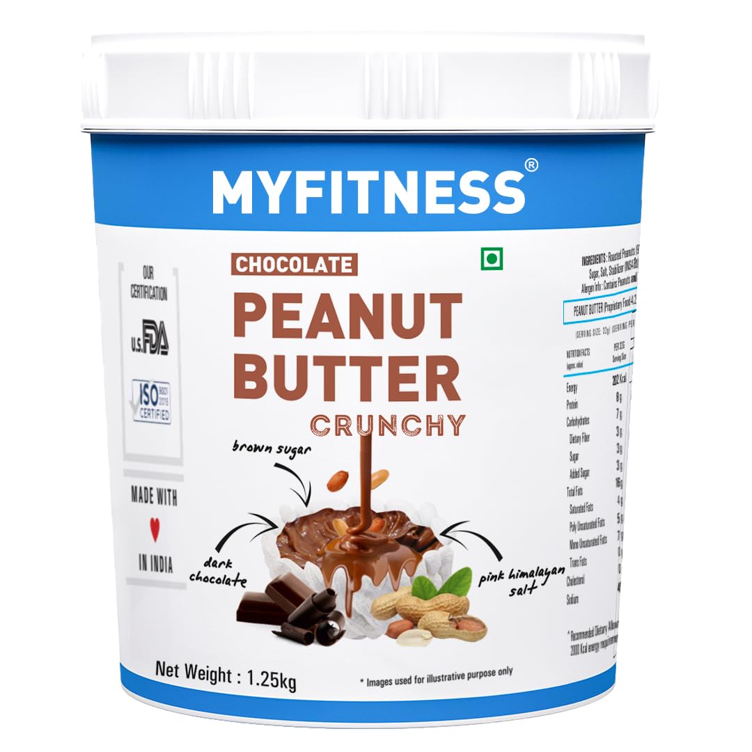 MYFITNESS Crunchy Peanut Butter Chocolate Protein Spread - Non-GMO, Gluten-Free, All Natural, No Preservatives - 1.25kg High Protein Snack for Fitness, Keto Diet & Healthy Breakfast