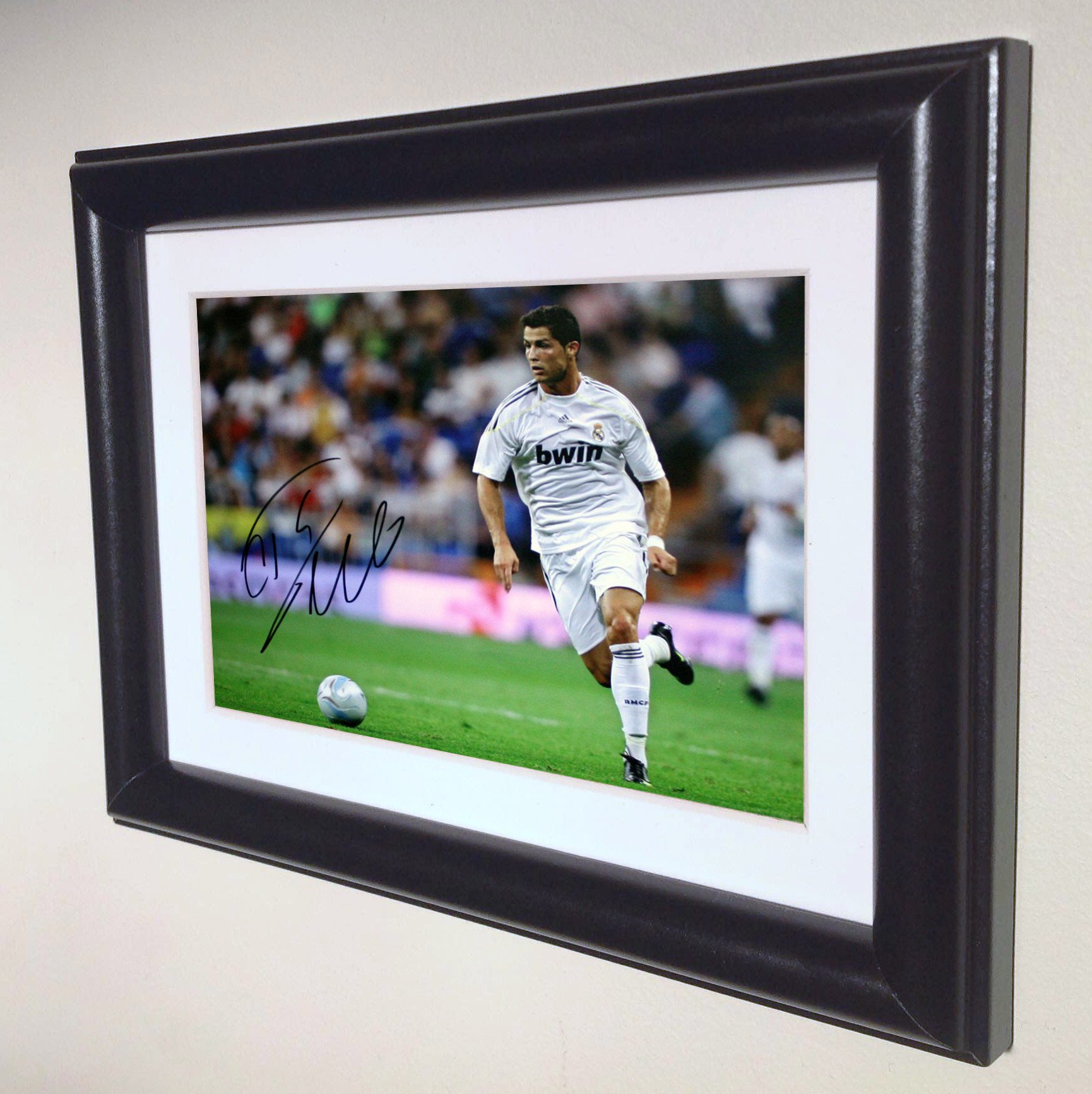 Authentic Signed Cristiano Ronaldo Real Madrid Black Soccer Photo - Framed Autographed Memorabilia - Perfect Gift for Football Fans & Sports Collectors - Ideal for Man Cave, Sports Bar Decor or Collector's Display
