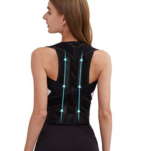Herelax Adjustable Posture Corrector for Women & Men - Comfortable Upper Back Brace, Shoulder Straightener & Lumbar Support for Spine, Neck & Lower Back Pain Relief (Large) - Perfect for Office Work, Driving & Daily Posture Improvement
