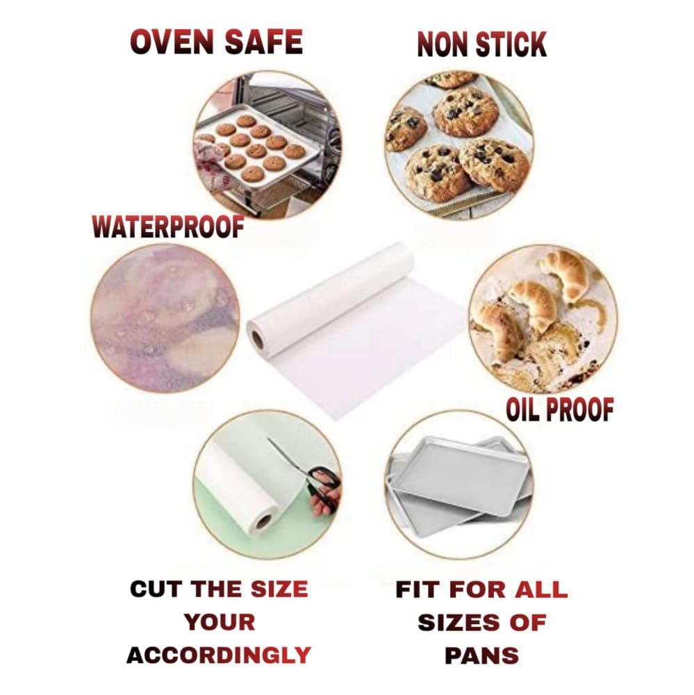 Vuvail Non-Stick Parchment Paper Roll - 1 Kg White Baking Paper for Grilling, Wrapping & Cooking | Oil-Proof, Greaseproof Kitchen Roll for Roti, Sandwich, Paratha Storage | Perfect for Baking, Meal Prep & Food Packing