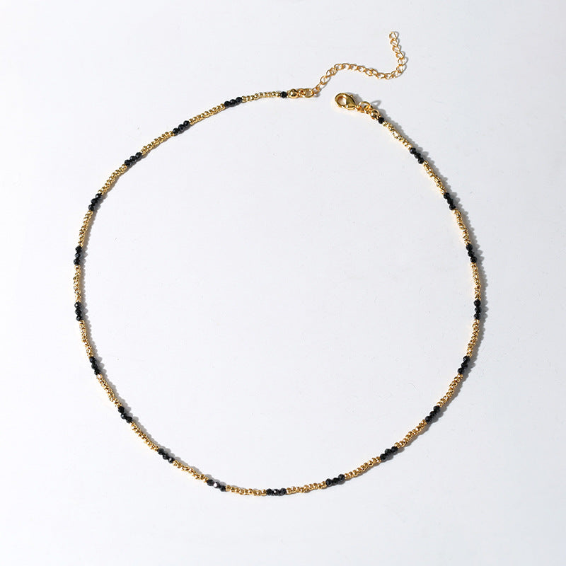 Handmade Black Spinel Golden Bean Mini Beaded Necklace - Dainty Gold Chain Jewelry for Women - Perfect for Everyday Wear, Gifts & Special Occasions