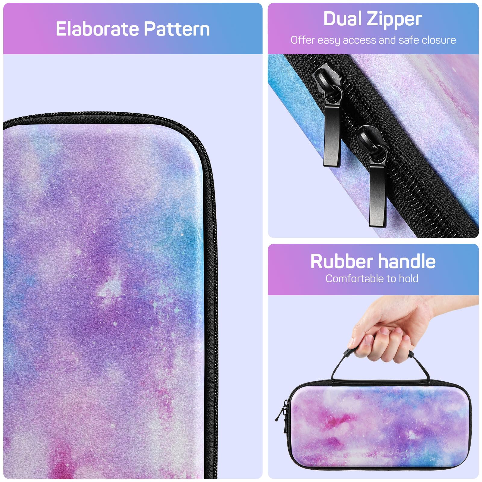 Moko Hard Shell Travel Carrying Case Compatible with Nintendo Switch OLED & Nintendo Switch - Portable Protective Storage Bag for Switch Accessories (Blue Pink) - Perfect for Travel, Commuting, and Gaming On-The-Go