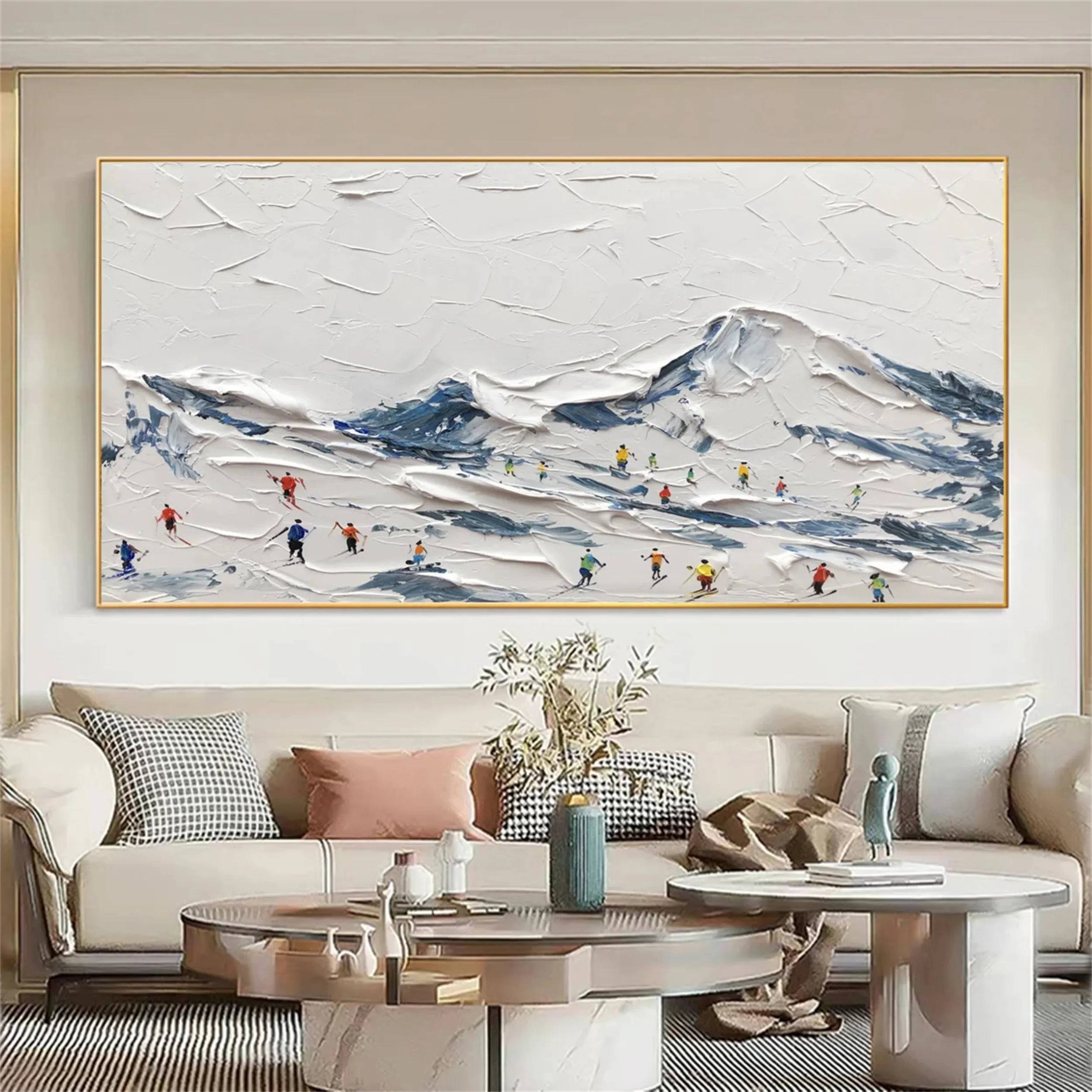 Premium Skiing Sport Art Textured Canvas Wall Painting - Winter Sports Decor for Home & Office (Style #MM225) - Perfect for Ski Lodge, Cabin, or Sports Enthusiast's Room