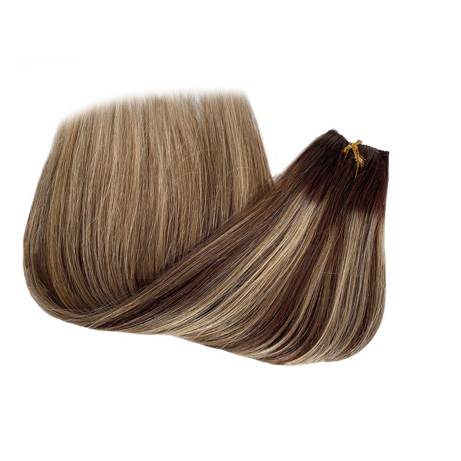 Halos 22Inch 100g Invisible Wire Real Human Hair Extensions - Strawberry Blonde Ombre Medium Brown - Natural Looking Hair Extensions for Volume & Length | Perfect for Parties, Weddings & Everyday Styling