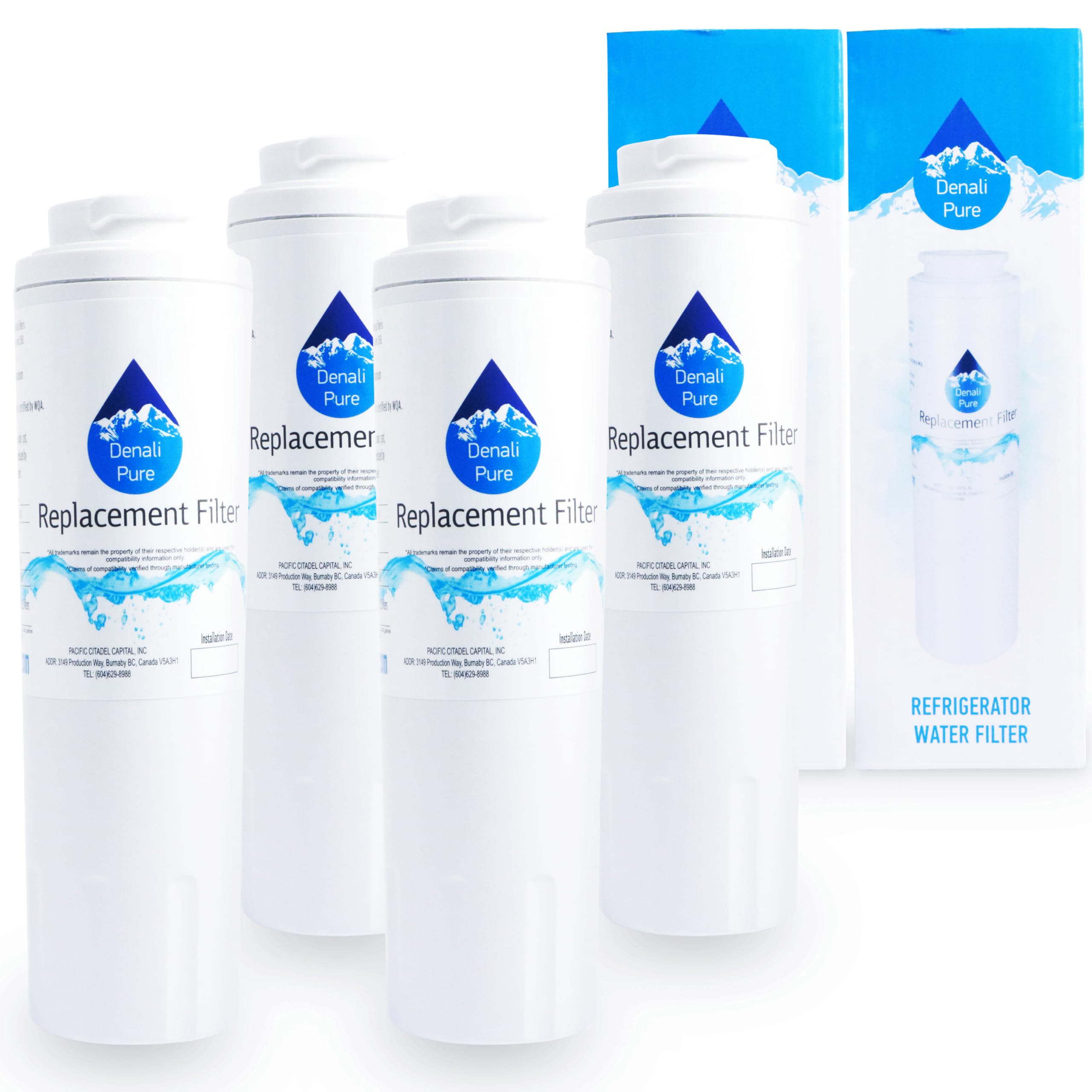 4-Pack Whirlpool GX5FHTXVQ Refrigerator Water Filter Replacement - Compatible with Whirlpool 4396395 Fridge Water Filter Cartridge | Pure Drinking Water for Home & Office Use