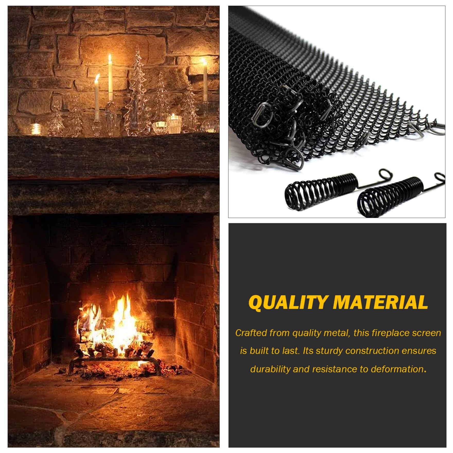 Fireplace Mesh Screen Curtain with Pulls - 1 Pair Spark Guard, Heat & Rust Resistant, 24x18 Inches - Perfect for Fireplace Safety & Home Protection During Winter Nights