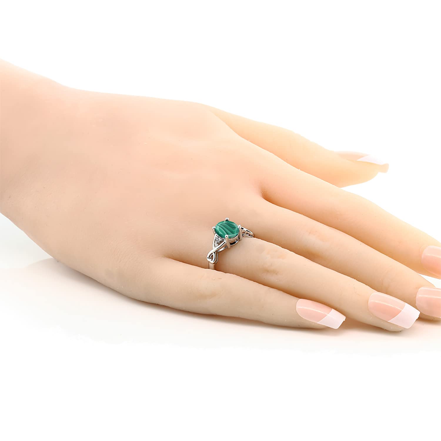 2.56 Ct Oval Green Malachite & White Diamond Sterling Silver Ring for Women | 925 Silver Engagement Ring | Gem Stone King | Perfect for Weddings, Anniversaries & Special Occasions