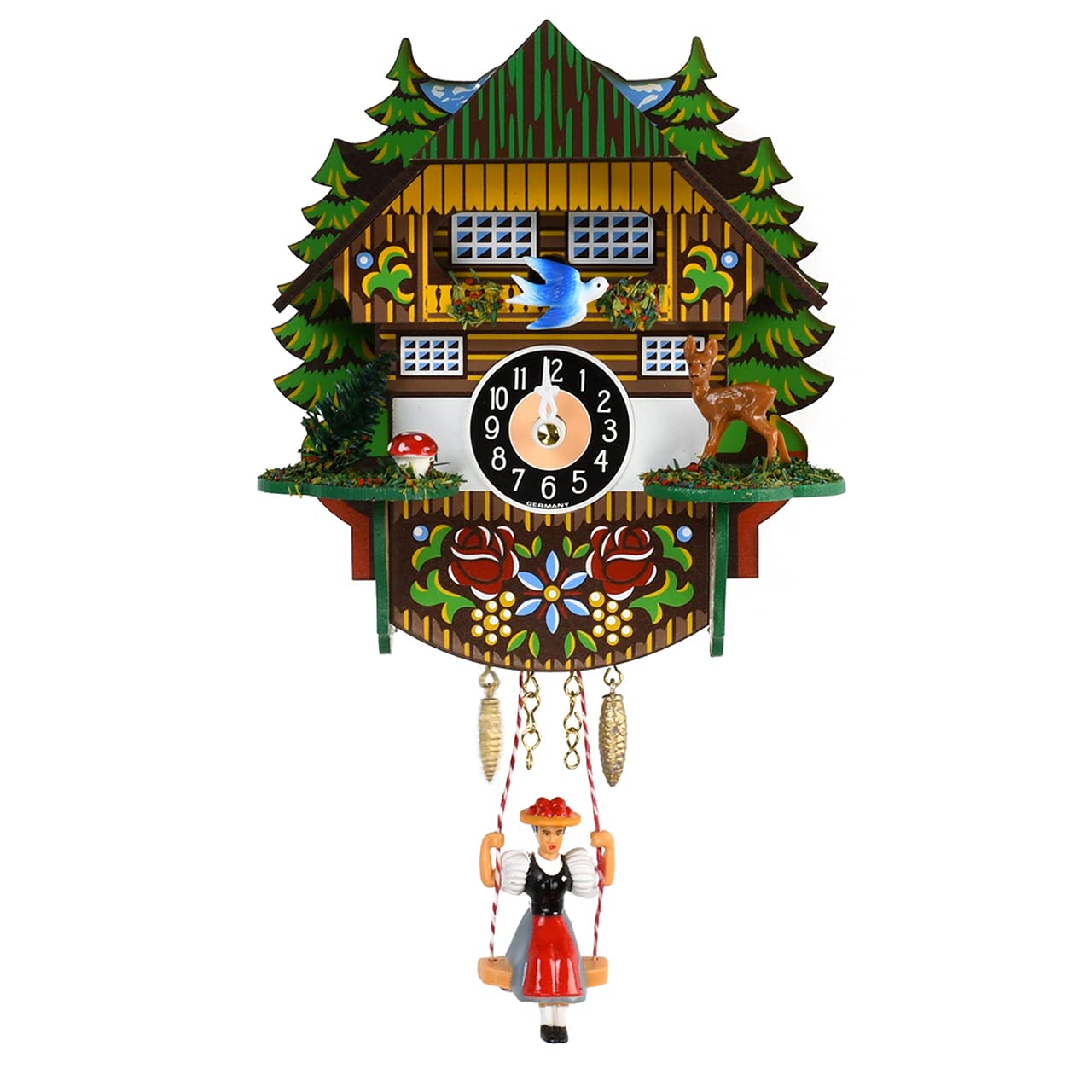 Black Forest Quartz Clock with Mini Swinging Doll - Vintage Music Box for Home Decor, Gift & Collectibles | Perfect for Bedroom, Living Room & Office Display