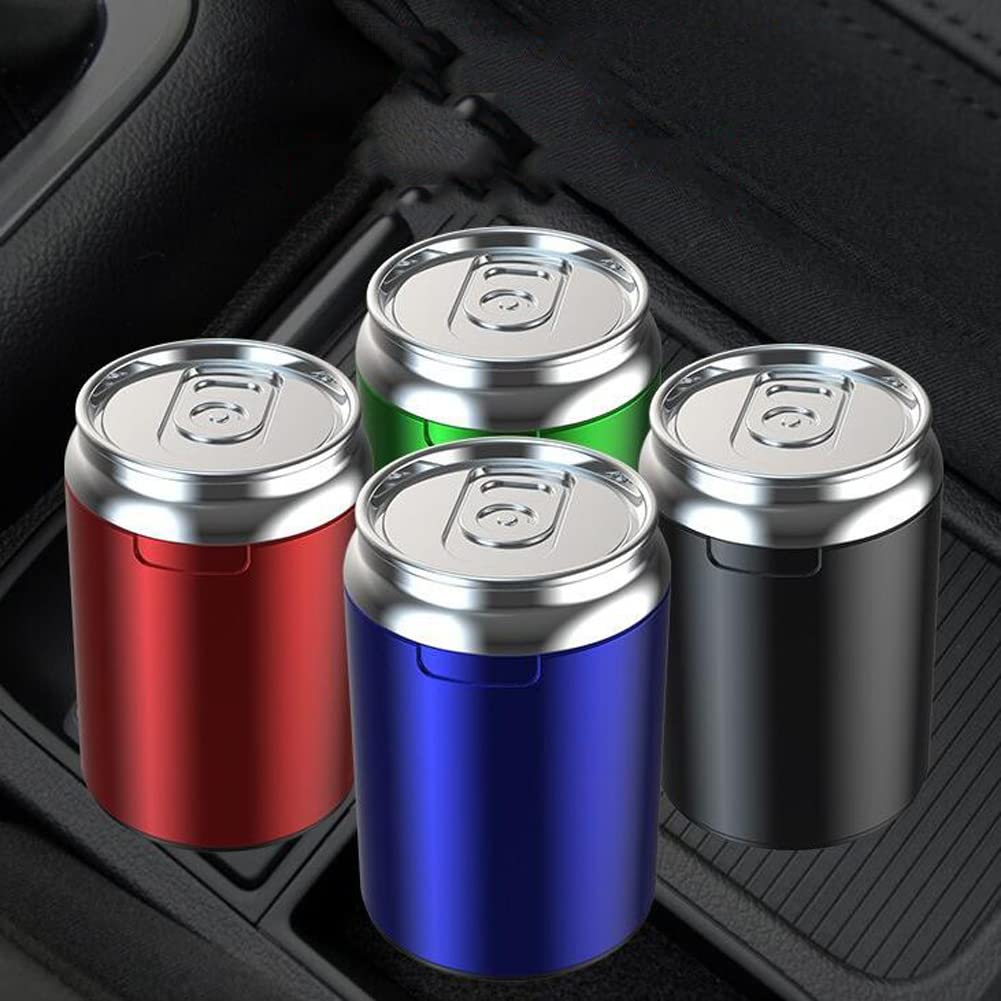 iKASUS Portable Car Ashtray with Lid & Blue LED Light - Smokeless Cigarette Holder, Mini Car Trash Can for Cup Holder - Creative Car Decor Accessory for Travel, Commuting & Road Trips