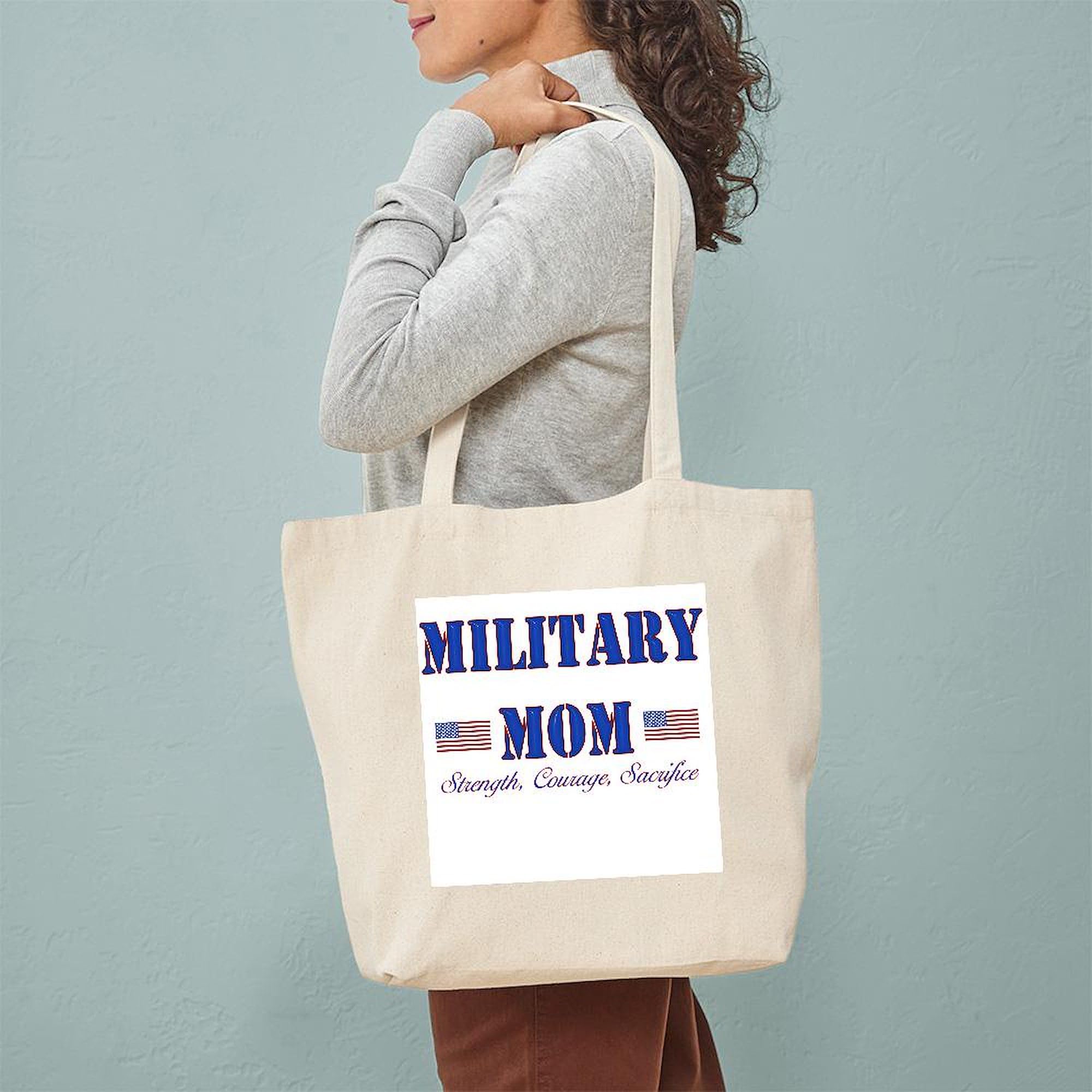 Military Mom Tote Bag - Natural Canvas Reusable Shopping Bag for Groceries, Beach & Everyday Use | Durable & Eco-Friendly
