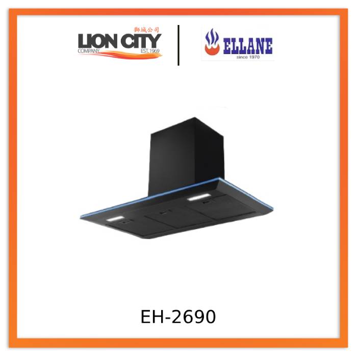 Ellane EH 2690 90cm Black Designer Chimney Hood - Premium Stainless Steel Range Hood for Kitchen, Powerful Extraction, Modern Design - Perfect for Home Cooking, Baking, and Open-Concept Kitchens