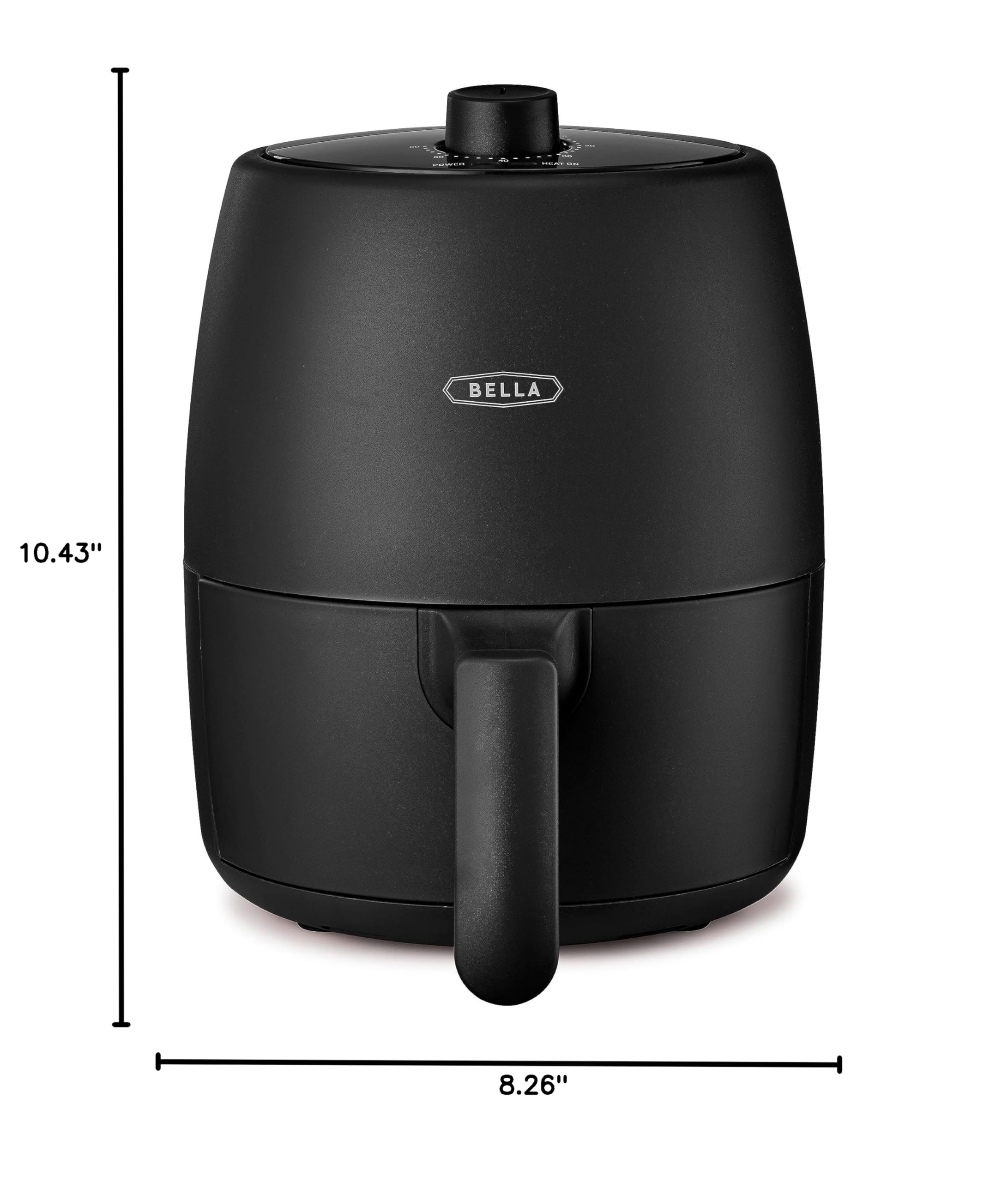 BELLA 2 Quart Manual Air Fryer Oven - 5-in-1 Multicooker with Nonstick Dishwasher Safe Basket & Crisping Tray | 1200W Powerful Heating System | Matte Black | Perfect for Healthy Cooking, Meal Prep & Small Kitchens