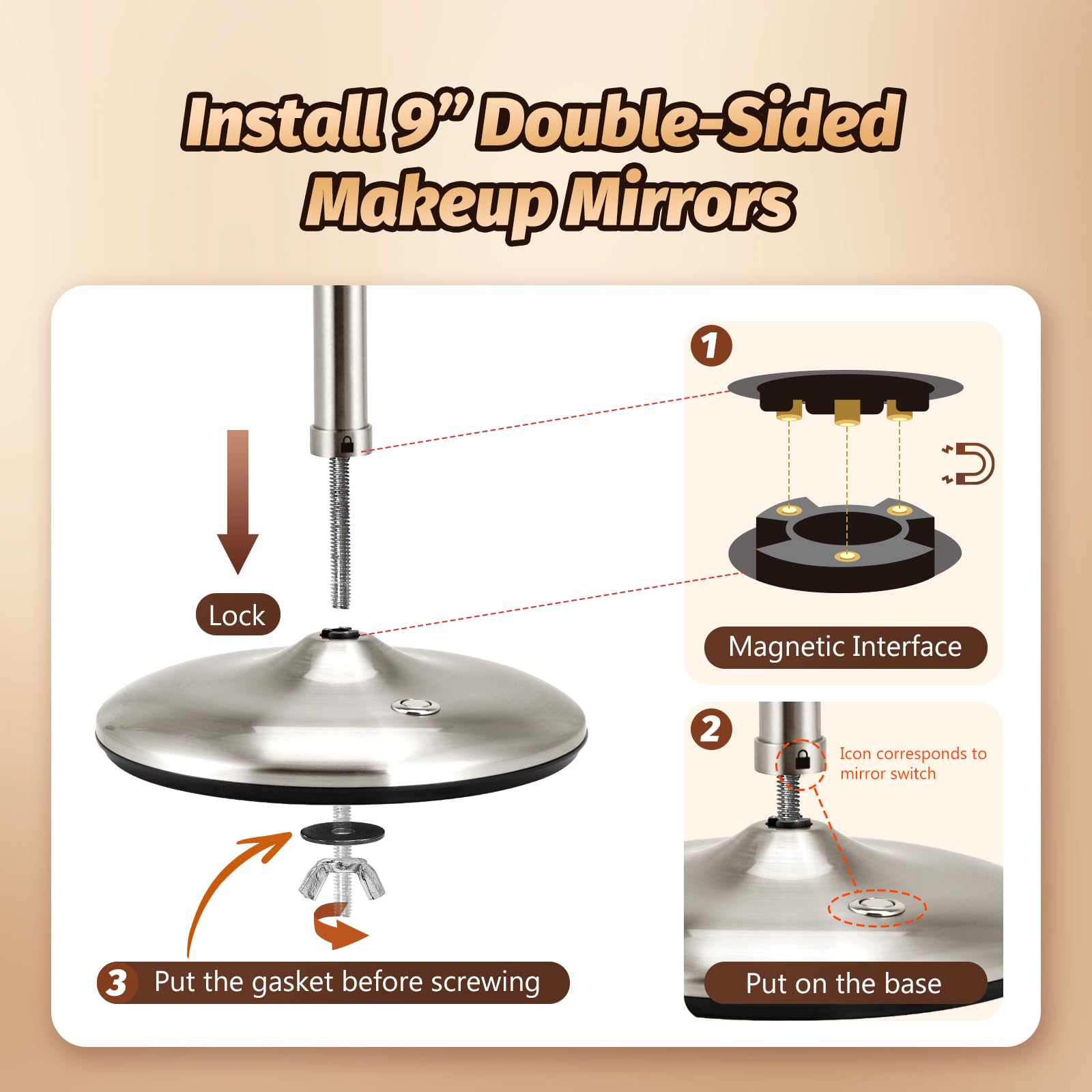 15X Magnifying Mirror with Light - 9 Inch LED Vanity Mirror with 360° Rotation & Touch Screen, Rechargeable Double-Sided Makeup Mirror in Brushed Nickel - Perfect for Makeup Application, Skincare Routine & Eyebrow Grooming