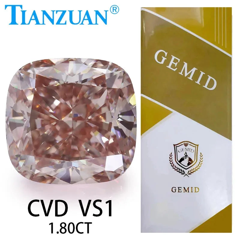 Lab Grown CVD Cushion Cut Fancy Intense Pink Diamond - VVS1/VS1/VS2 Clarity, 2EX Cut, GEMID Certified Loose Gemstone for Engagement Rings & Jewelry Making