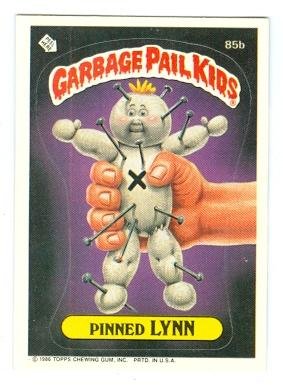 Vintage 1986 Topps Garbage Pail Kids Sticker Trading Card #85b Pinned Lynn - Rare Collectible for Card Enthusiasts & 80s Nostalgia Fans | Perfect for Trading, Collecting, and Displaying in Your Memorabilia Collection