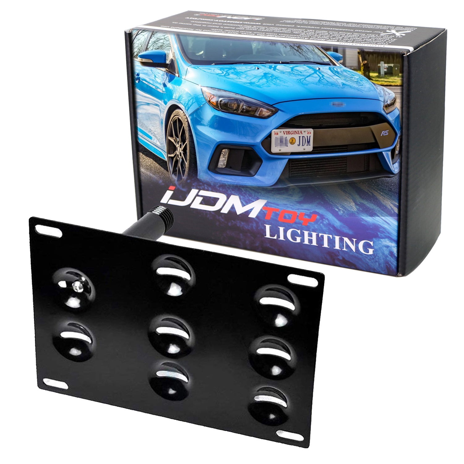 16-18 Ford Focus RS Front Bumper Tow Hook License Plate Bracket Adapter - Durable Off-Road & Track Day Accessory for Custom Car Styling