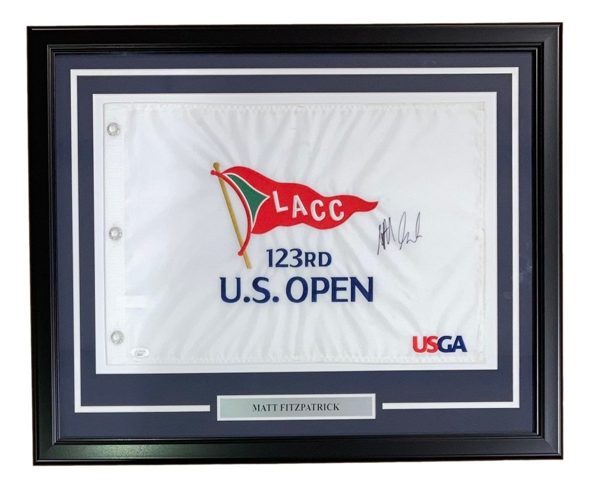 Authentic Matt Fitzpatrick Signed Framed 123rd US Open Golf Flag with JSA COA - Perfect for Golf Memorabilia Collectors & Sports Fans Decor