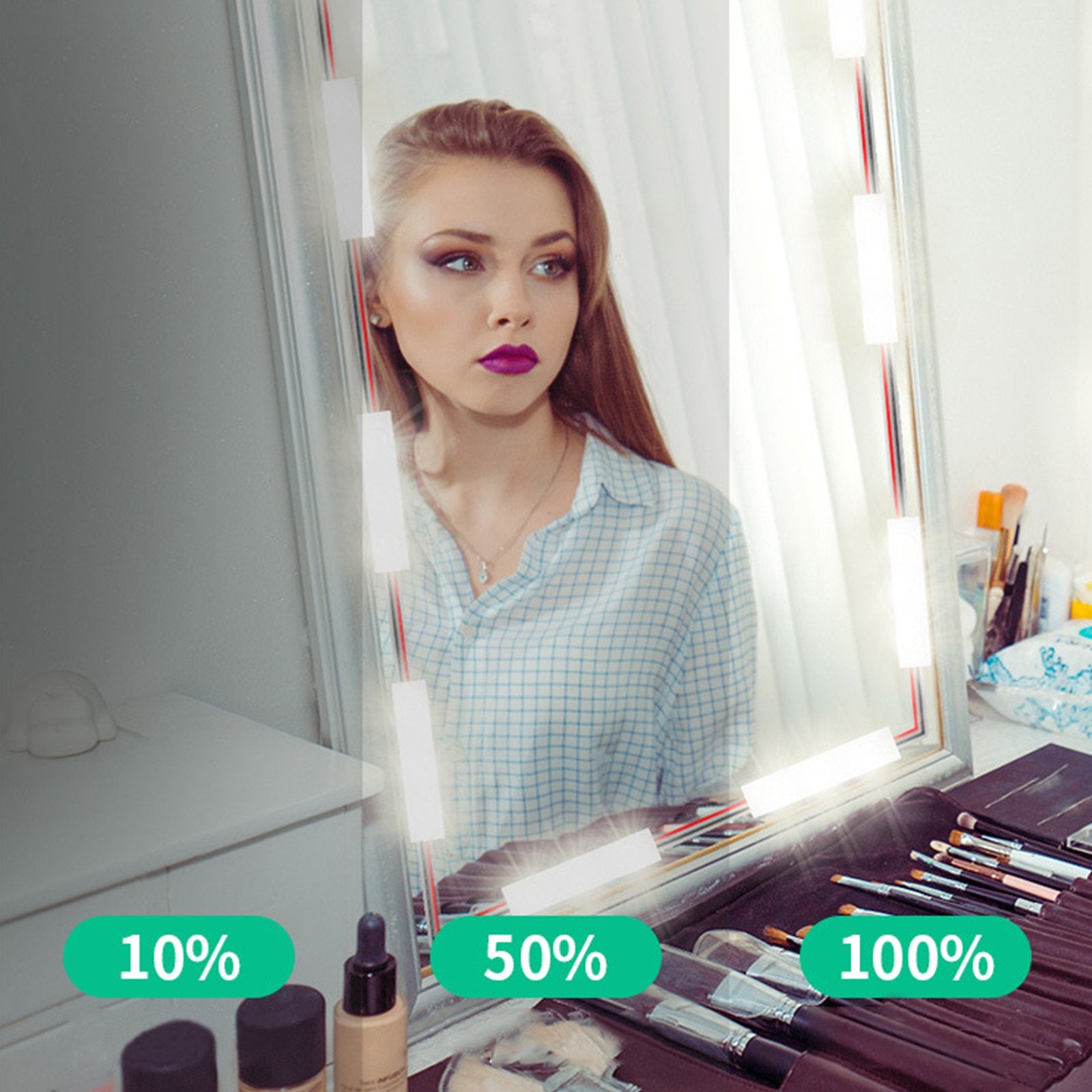 10 Strings 30 Beads Hollywood Vanity Mirror Lights - Ultra Bright White Dimmable LED with Touch Control for Makeup, Dressing Room & Photography Studio Lighting