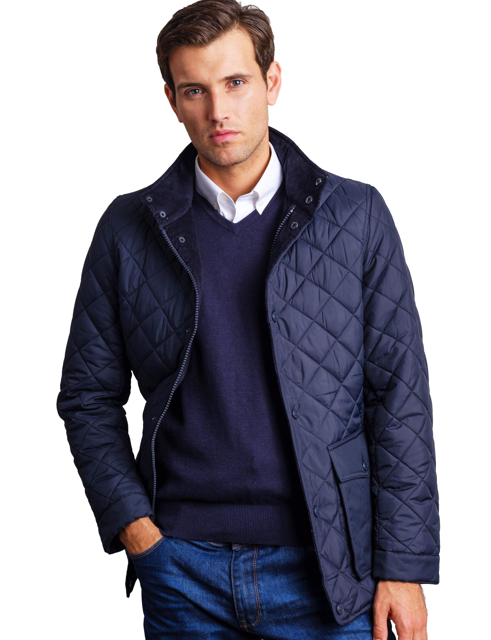 Vedoneire Men's Quilted Padded Jacket - Winter Warm Coat with Insulation, Windproof & Lightweight (Dark Blue/Navy) - Perfect for Outdoor Activities, Hiking & Casual Wear