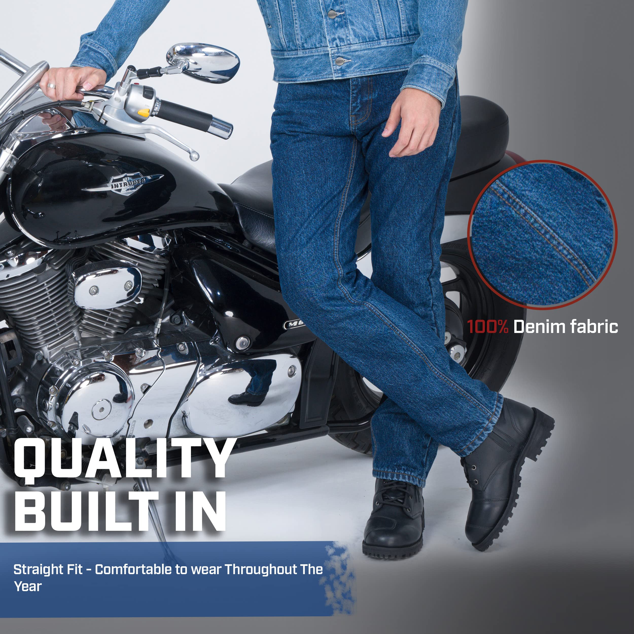WICKED STOCK Men's CE LEVEL2 Armored Motorcycle Jeans - Protective Riding Pants for Men (Dark Blue) - Perfect for Street Biking & Commuting