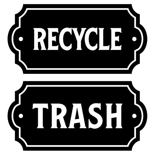 Premium Cut Vinyl Trash & Recycle Decal - Elegant Waste Bin & Wall Labels for Home & Office Organization (Small, Black Matte) - Perfect for Kitchen, Garage & Classroom Recycling Stations