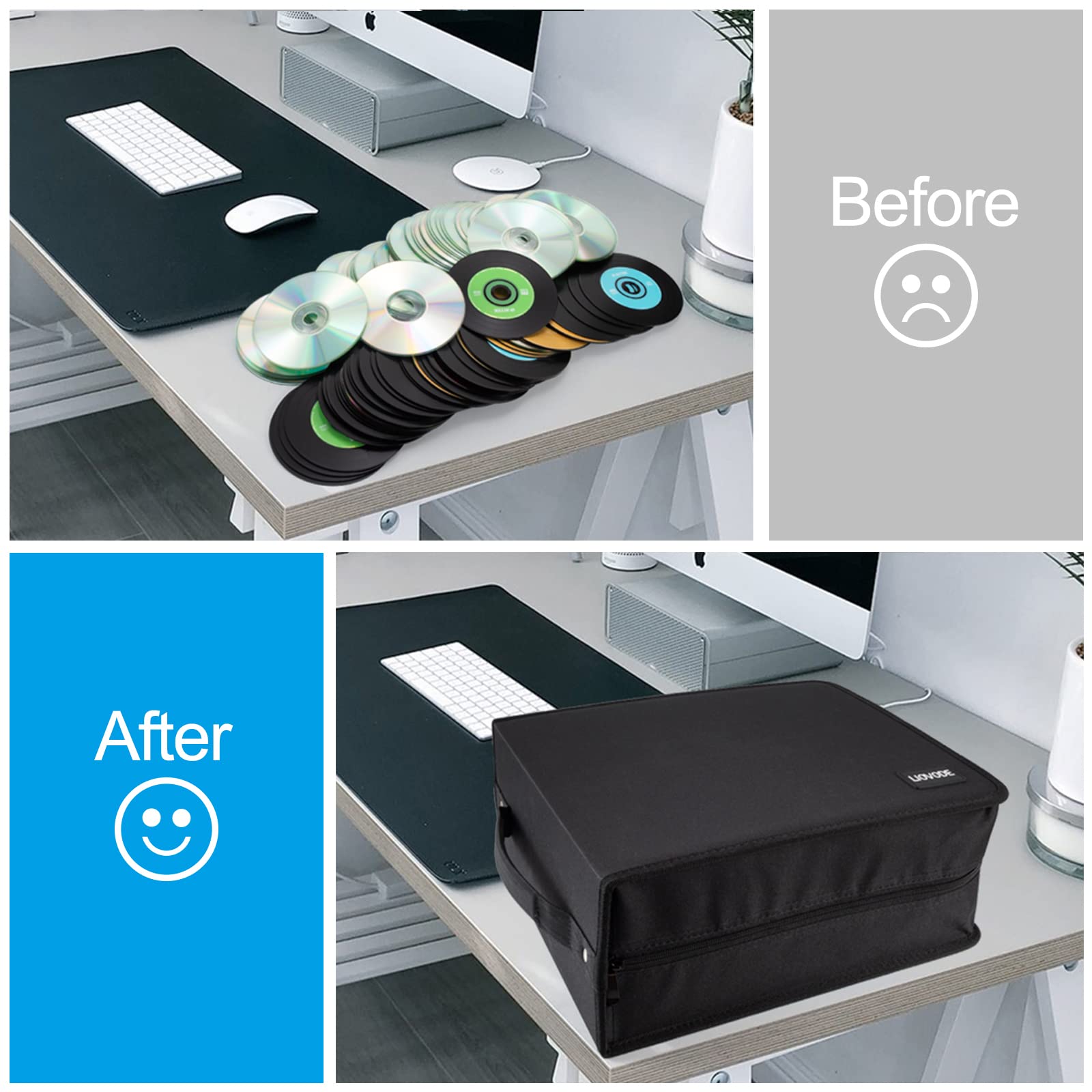 LIOVODE 200 DVDs & 100 Booklets Storage Case - CD DVD Organizer with Booklet Inserts - Compact Media Holder for Home, Car & Office - Perfect for Movie Collections, Music CDs & Video Game Discs