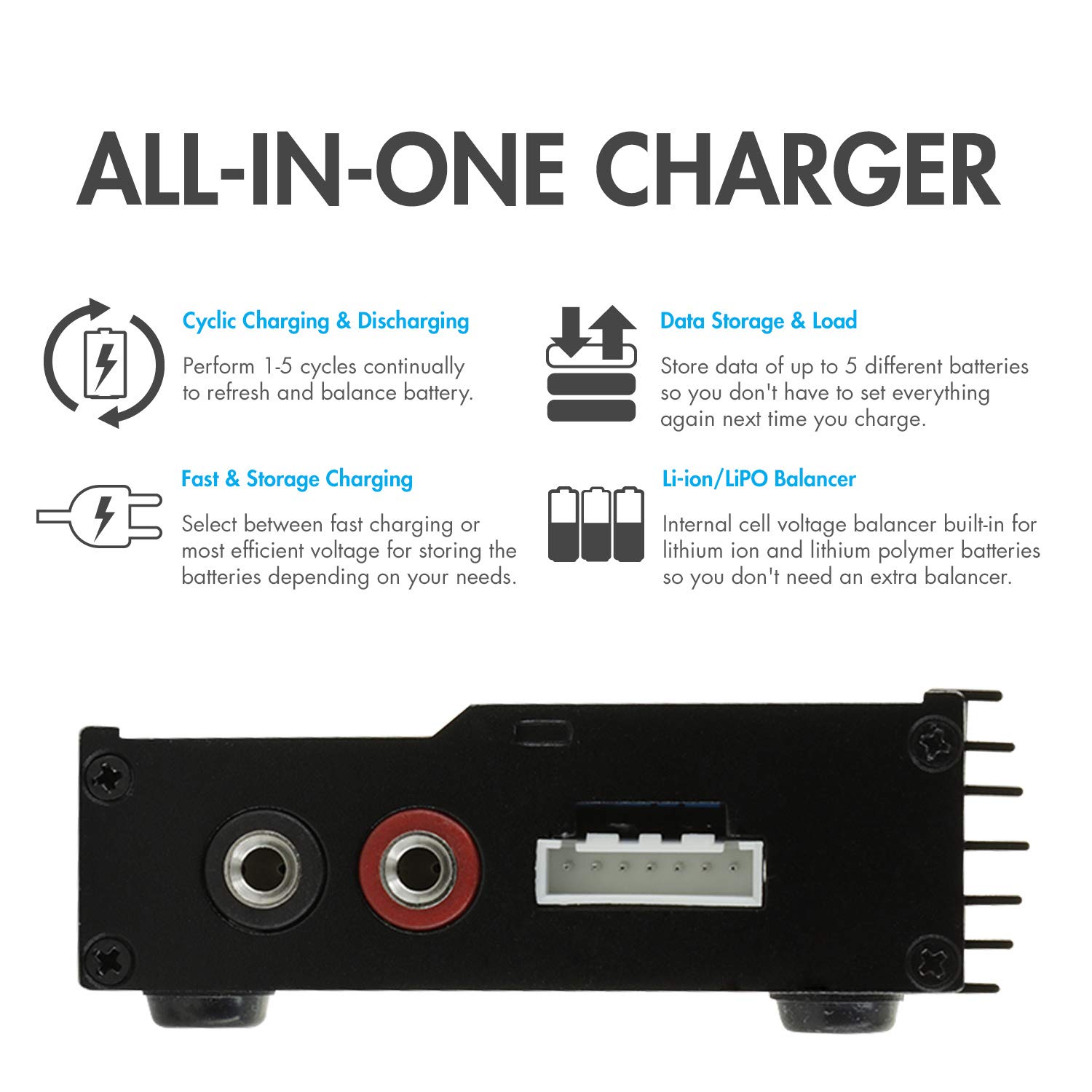 Tenergy TB-6AB 1S-6S Digital LCD Battery Charger Discharger for NiMH/NiCD/Li-PO/Li-Fe Battery Packs - Compatible with Tamiya/JST/EC3/HiTec/Deans Connectors + Power Supply - Perfect for RC Cars, Drones, and Hobby Battery Charging