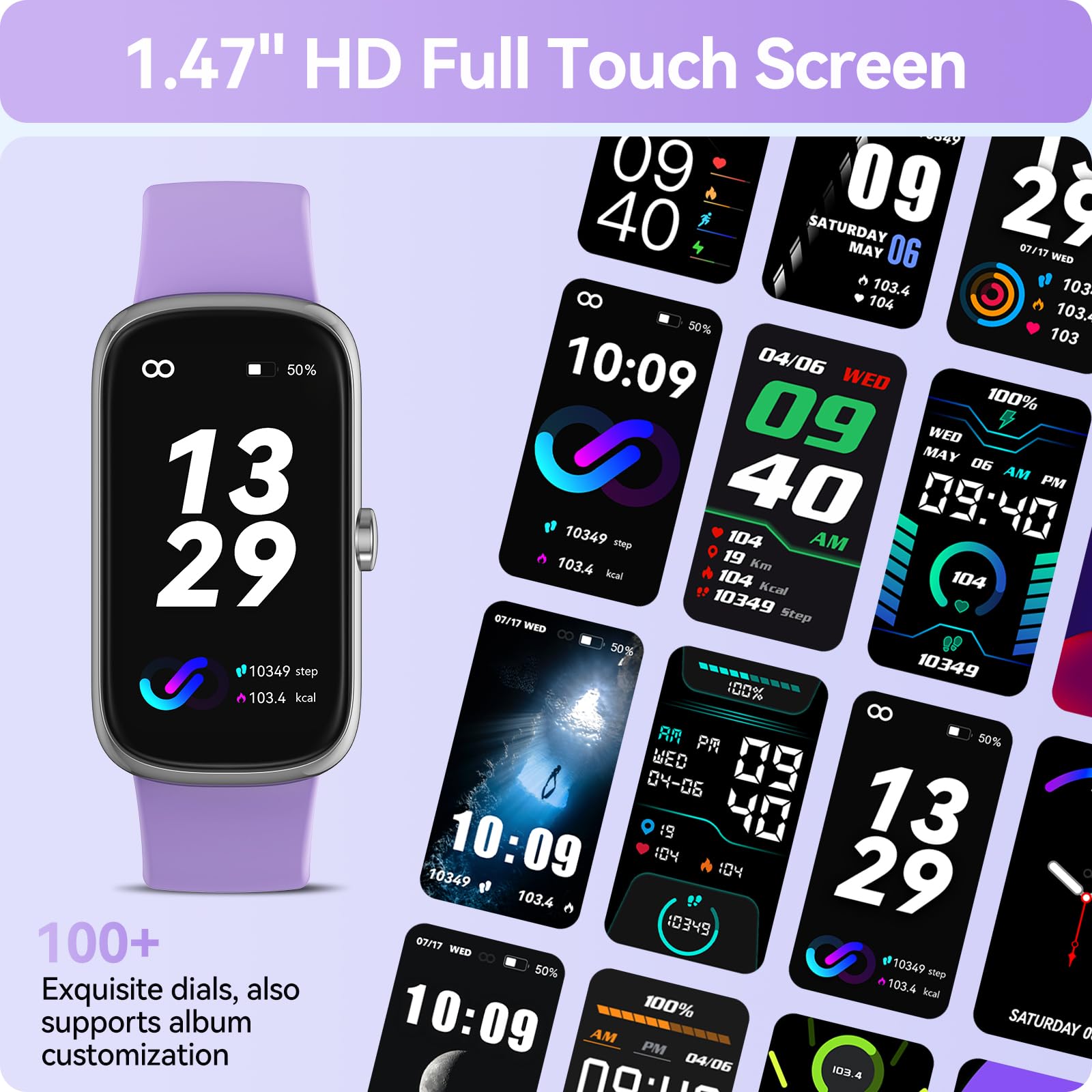 AnyLoop Fitness Tracker Watch with Heart Rate, Blood Oxygen & Sleep Monitor - IP68 Waterproof Smartwatch, Step Counter & Activity Tracker for Women, Men & Kids (Purple) - Perfect for Running, Gym Workouts & Daily Health Monitoring