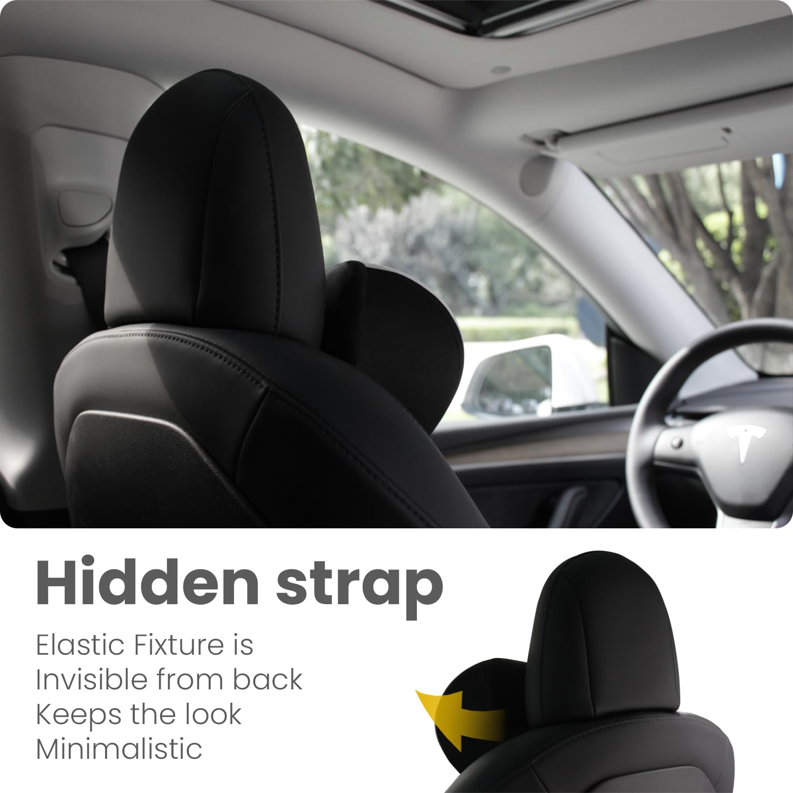 Tesla Model 3 & Y Headrest Pillow - Memory Foam Neck Support Cushion with Breathable Fabric for Pain Relief & Comfort - Perfect for Long Drives & Road Trips - Gray (1 Pack)