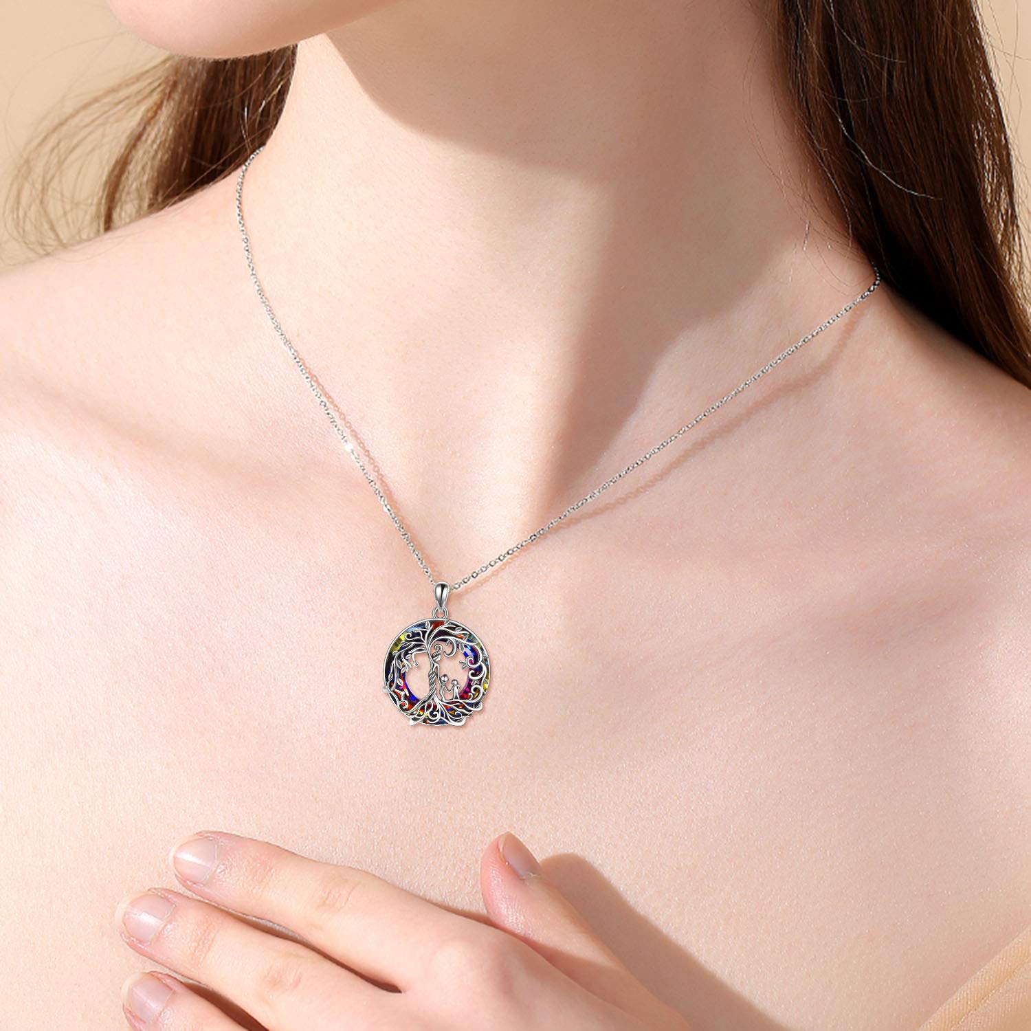 TOUPOP 925 Sterling Silver Family Tree Necklace for Mom, Daughter, Son - Mother's Day, Birthday Gift for Women, Grandma - Elegant Crystal Jewelry for Special Occasions & Family Bonding