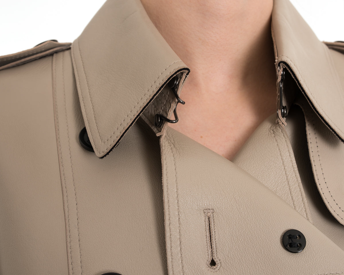 Burberry Beige Leather Short Trench Coat Jacket for Women - Classic Waterproof Outerwear for Fall & Winter Fashion | Perfect for Office, Travel & Casual Outfits