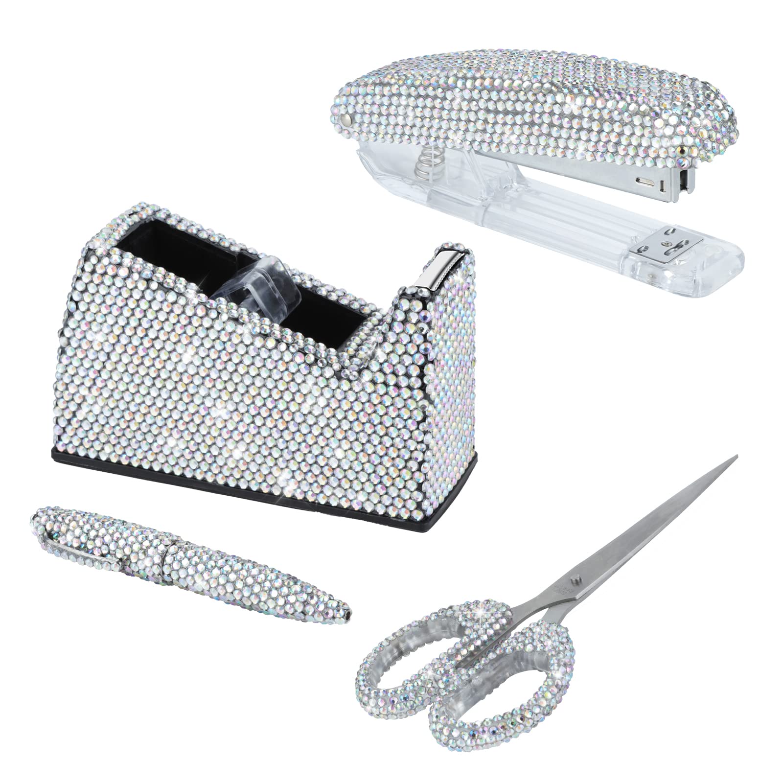 Premium 4-Piece Office Stationery Set - Stapler, Tape Dispenser, Ballpoint Pens & Scissors for Home & Office (White/AB) - Perfect for Desk Organization, School Supplies & Gift Giving